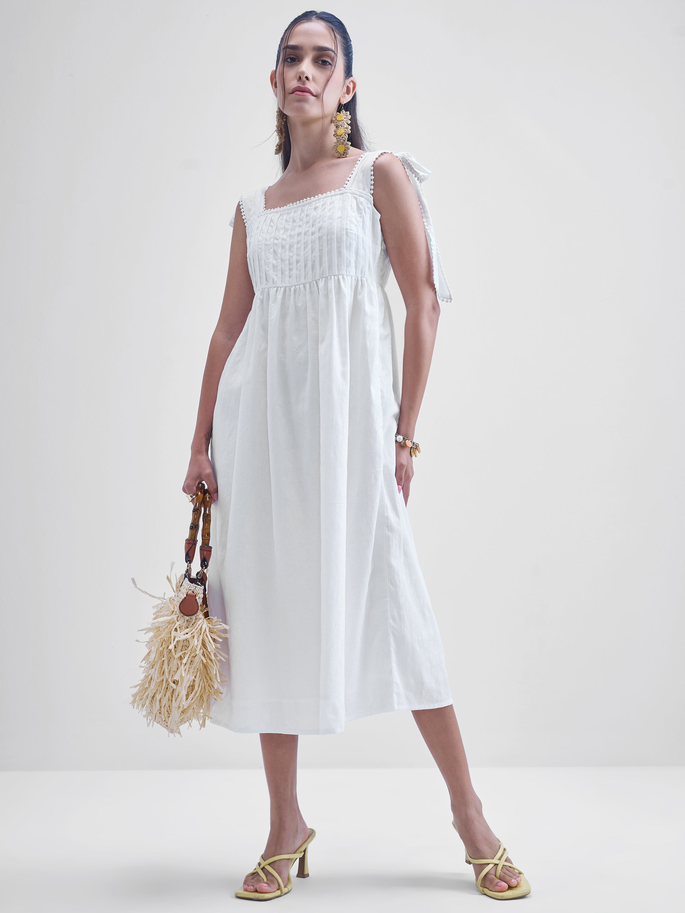 Tokyo Talkies Women White Solid Fit and Flare Dress - White - Image 1