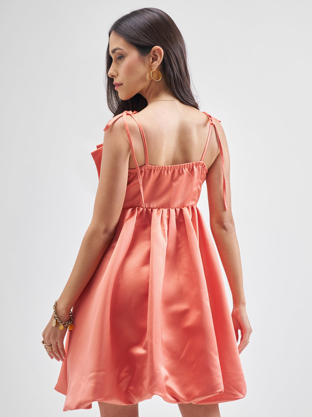 Tokyo Talkies Women Orange Solid Balloon Dress - Orange - Image 3