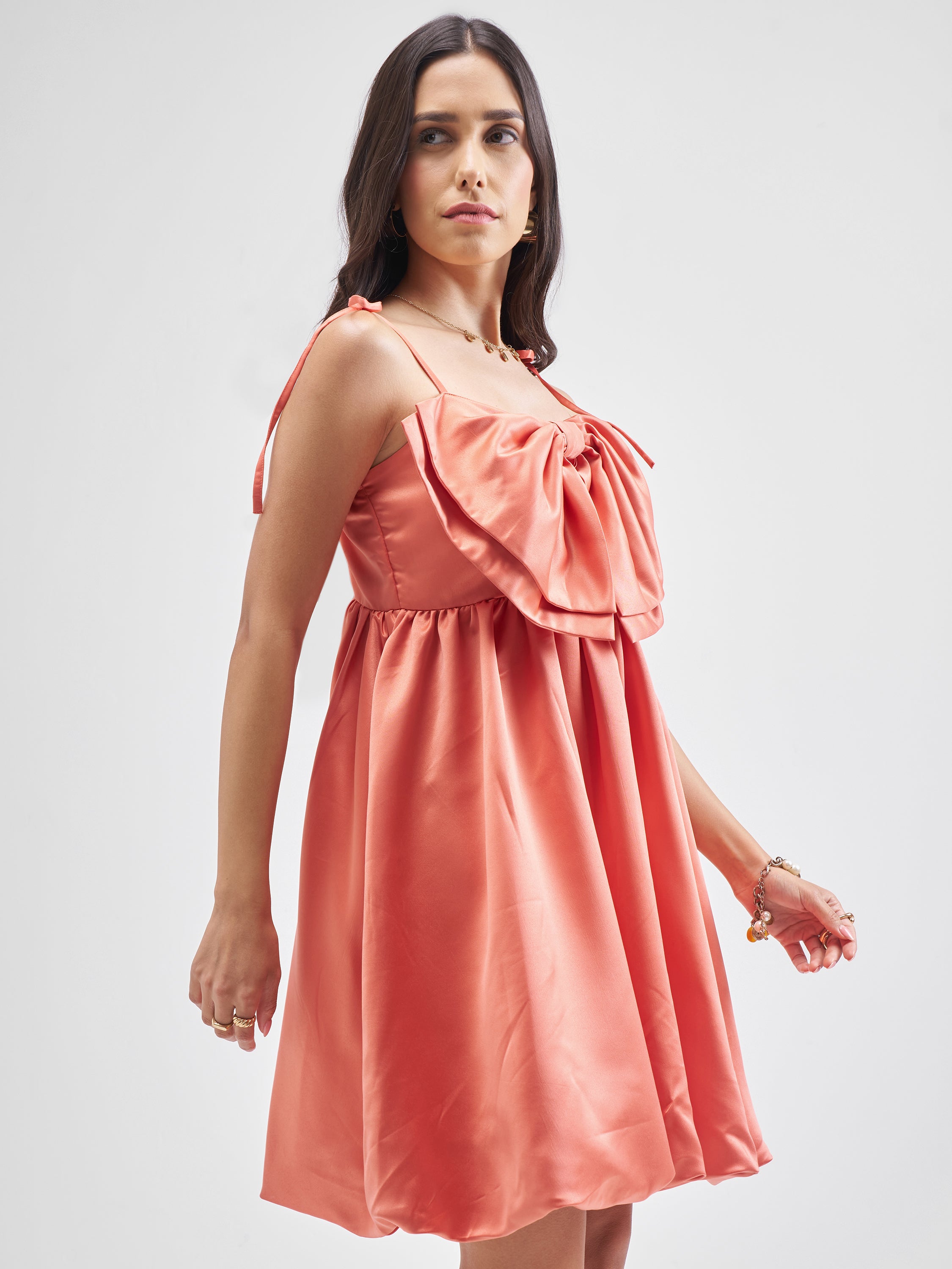 Tokyo Talkies Women Orange Solid Balloon Dress - Orange - Image 6