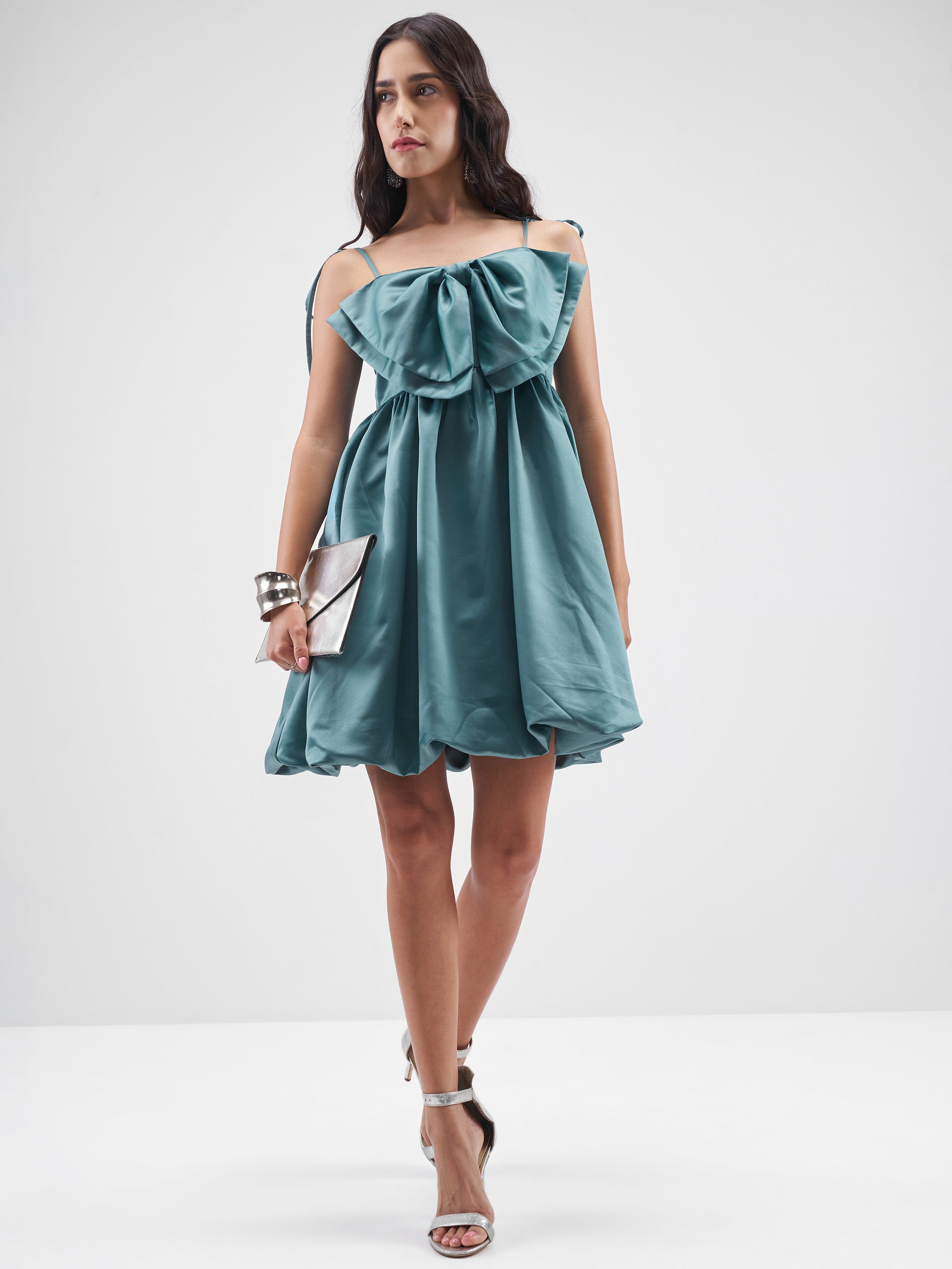Tokyo Talkies Women Blue Solid Balloon Dress - Blue - Image 2