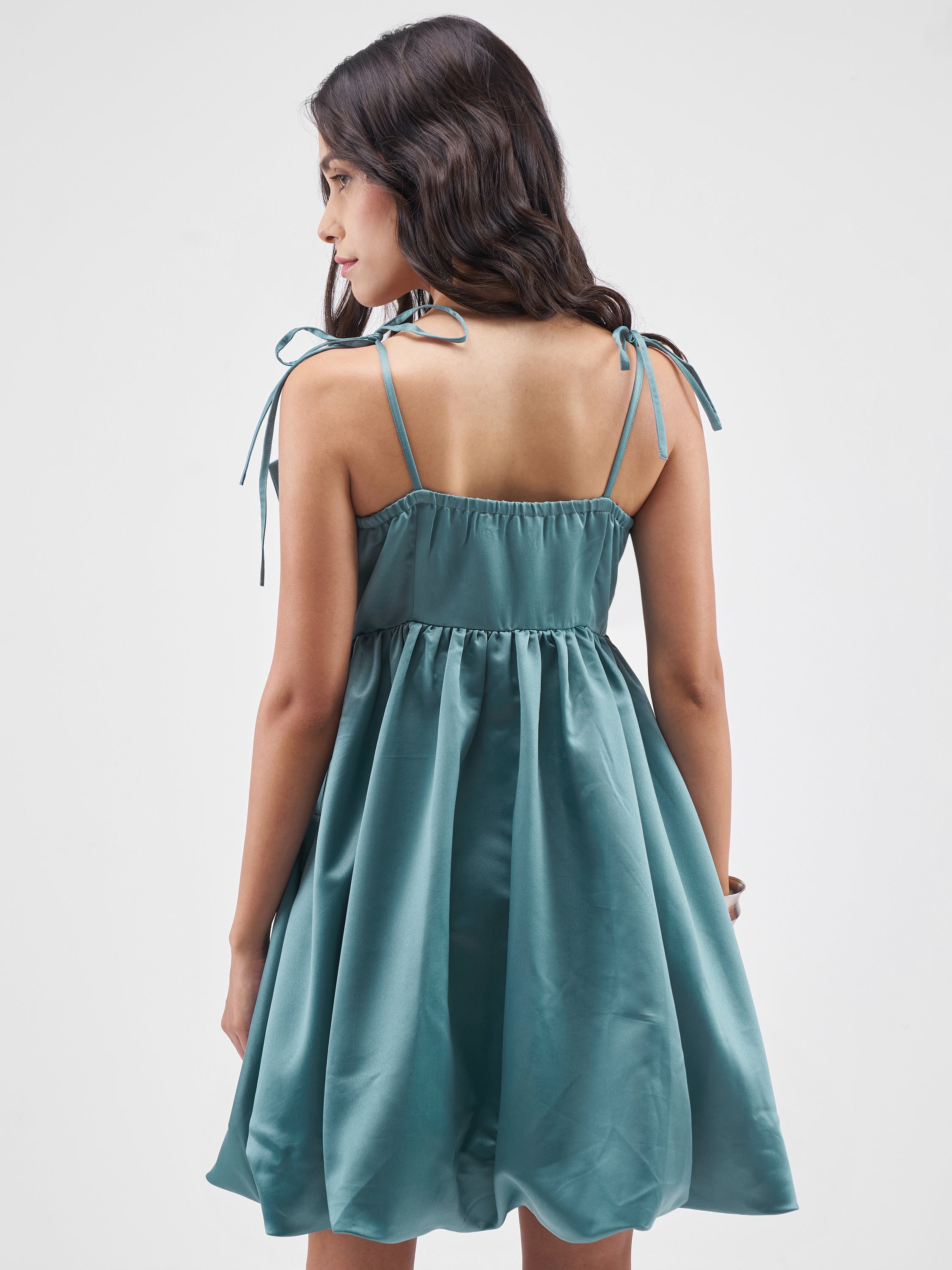 Tokyo Talkies Women Blue Solid Balloon Dress - Blue - Image 3