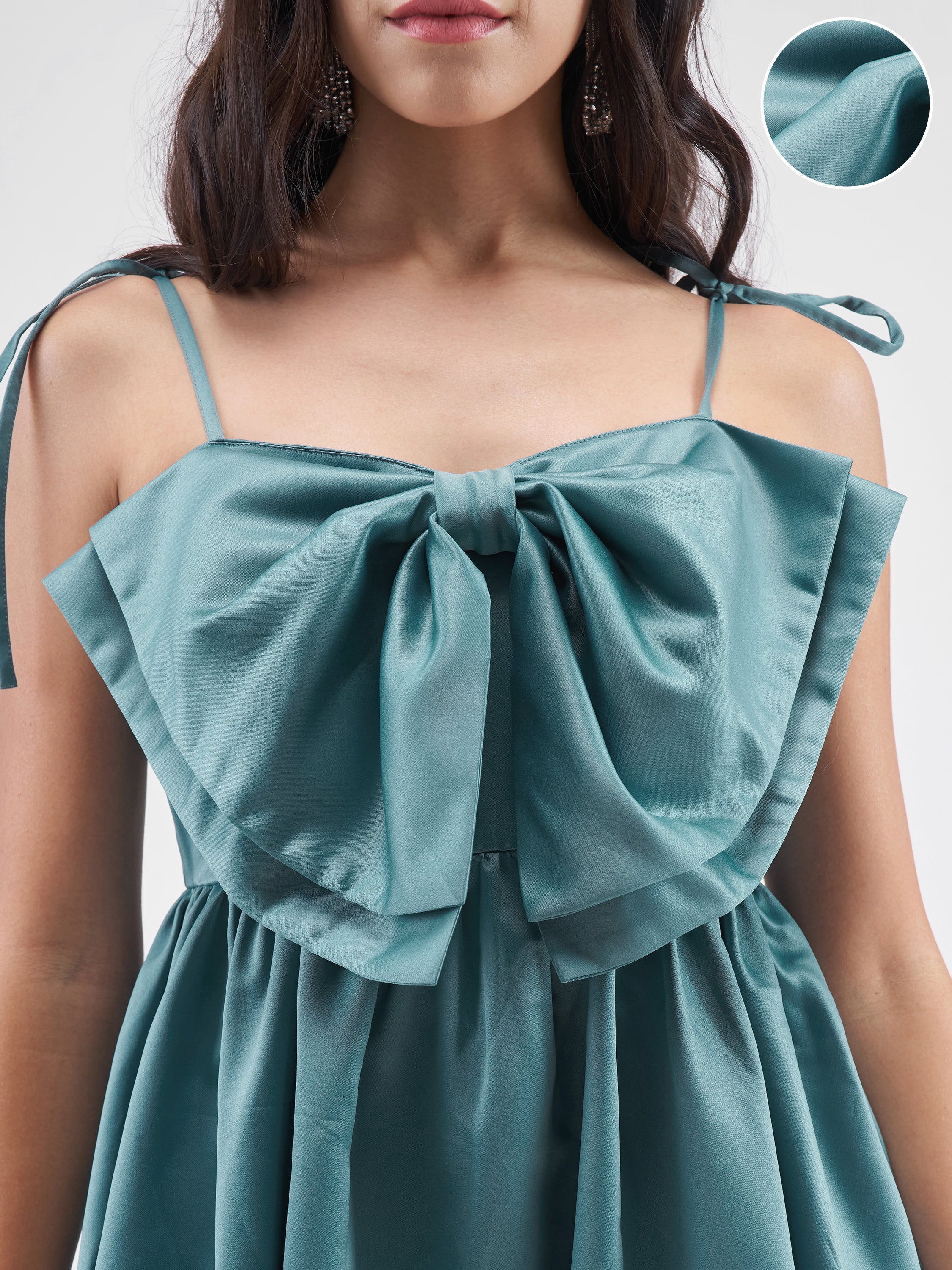 Tokyo Talkies Women Blue Solid Balloon Dress - Blue - Image 5