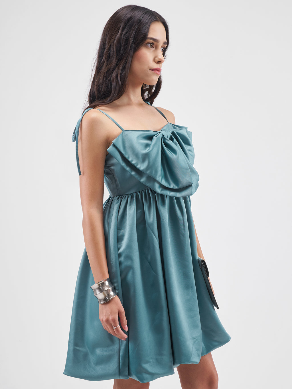 Tokyo Talkies Women Blue Solid Balloon Dress - Blue - Image 6
