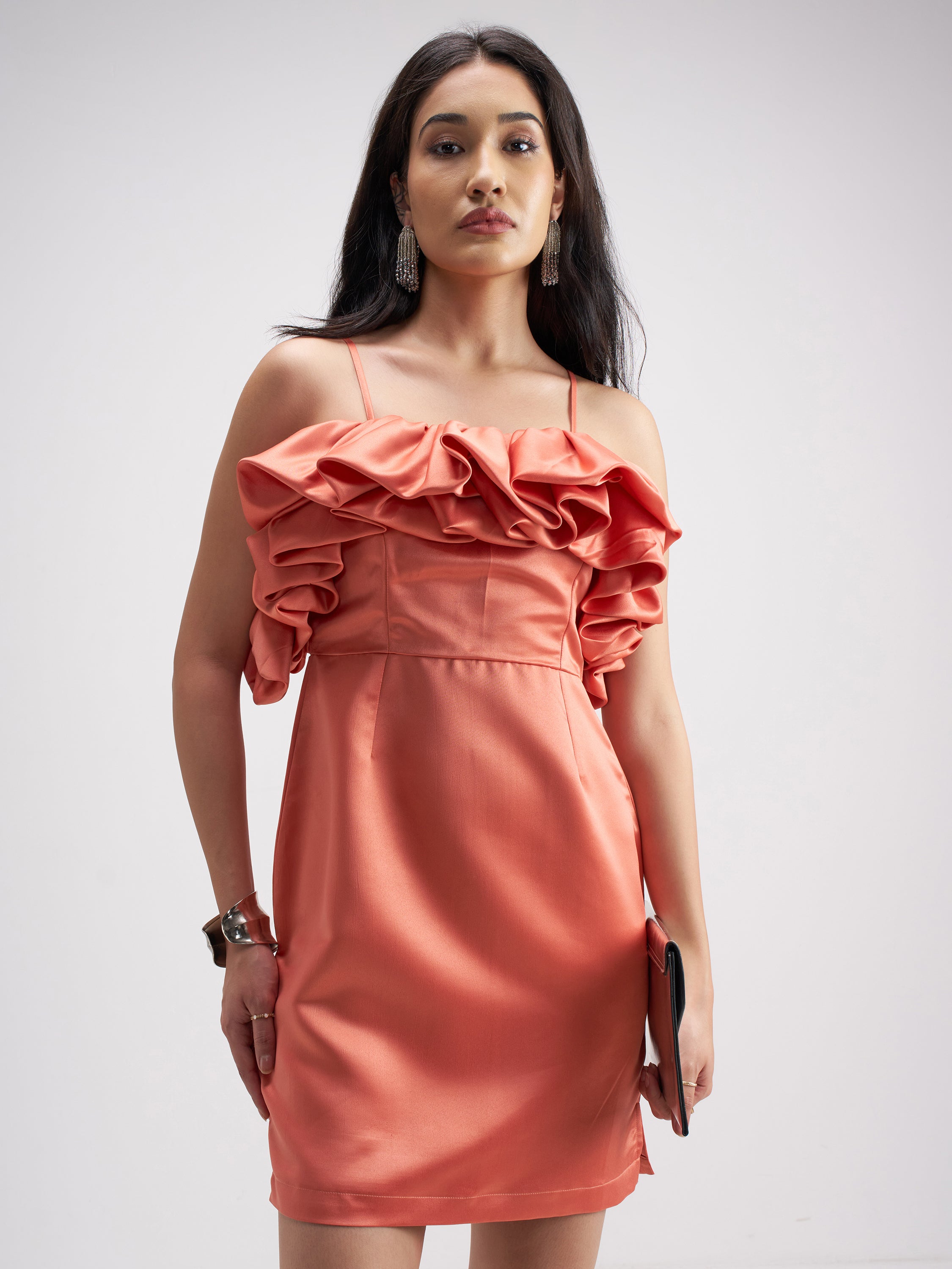 Tokyo Talkies Women Coral Solid Sheath Dress - Coral - Image 1
