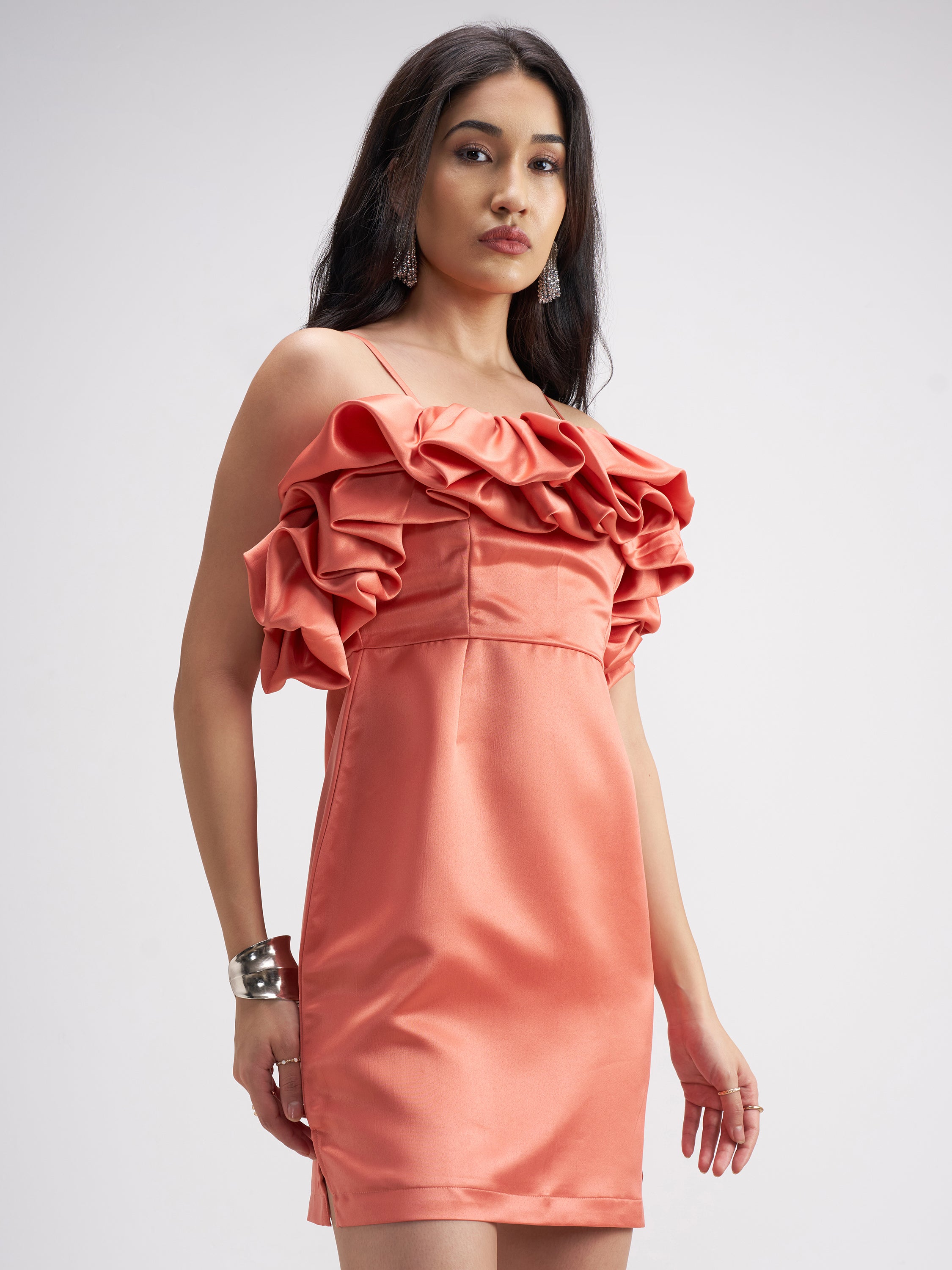Tokyo Talkies Women Coral Solid Sheath Dress - Coral - Image 6