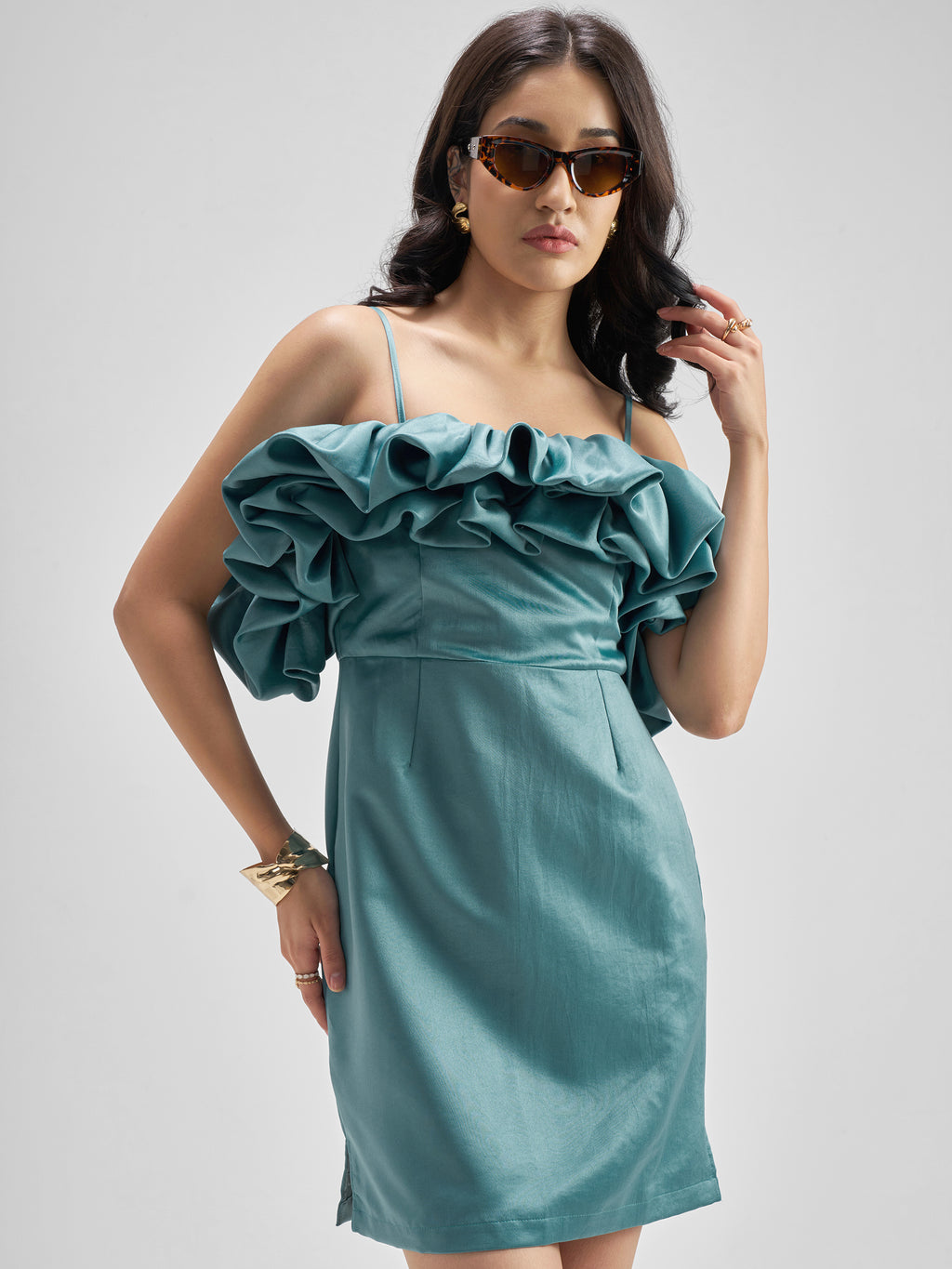 ESPYR By Tokyo Talkies Women Teal Solid Sheath Dress - Teal - Image 1