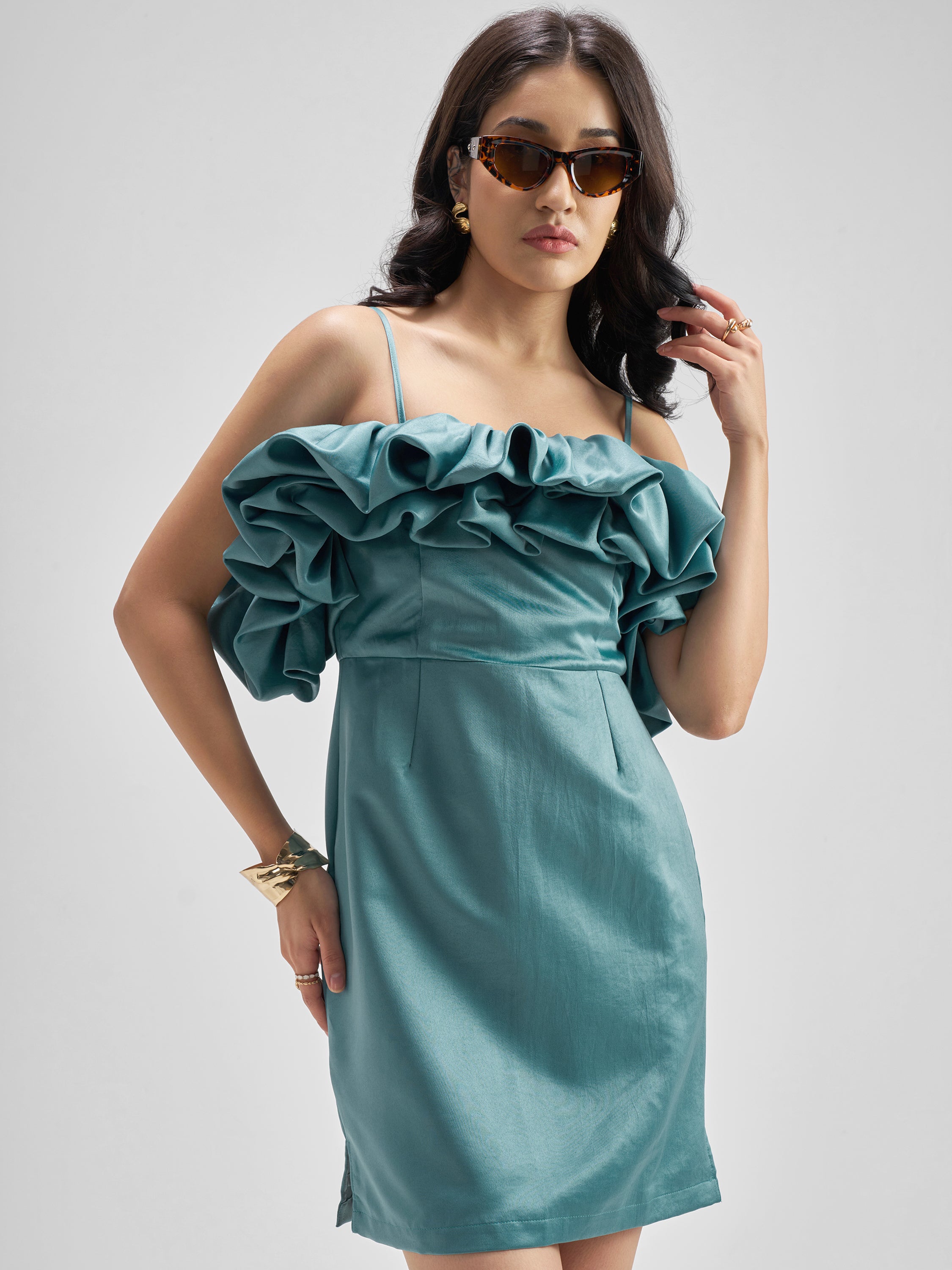 ESPYR By Tokyo Talkies Women Teal Solid Sheath Dress - Teal - Image 1