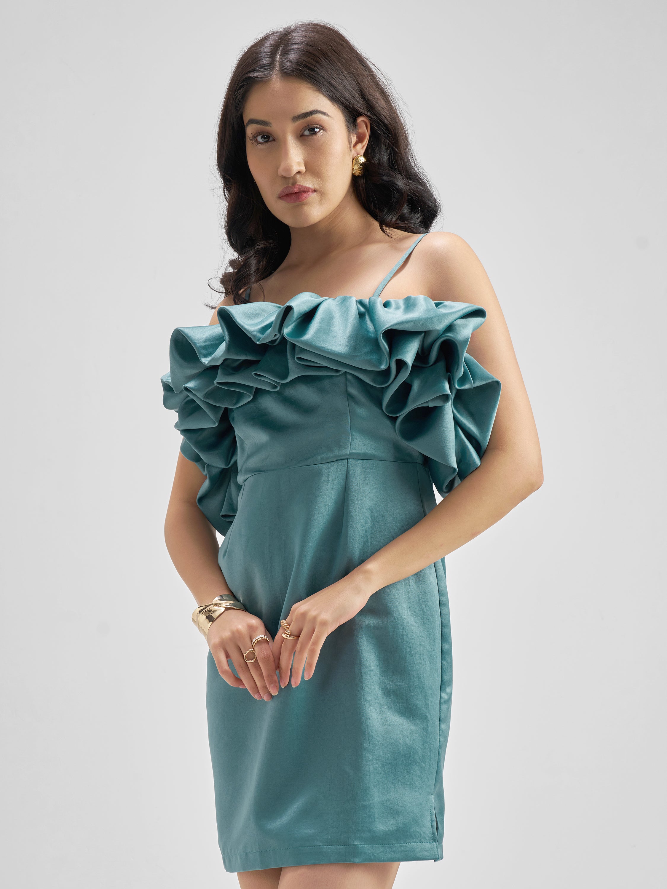 ESPYR By Tokyo Talkies Women Teal Solid Sheath Dress - Teal - Image 4
