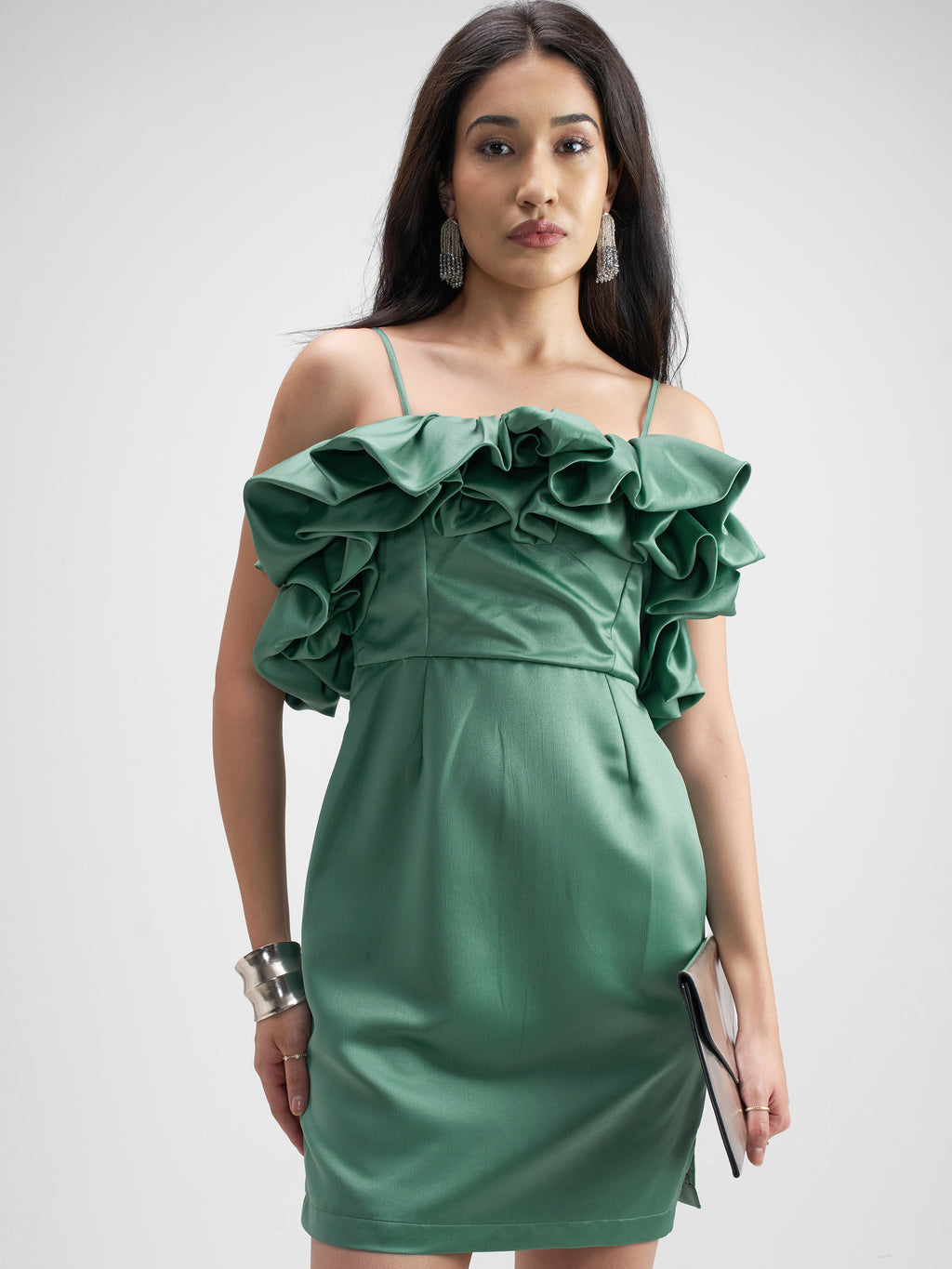 Tokyo Talkies Women Green Solid Sheath Dress - Green - Image 1