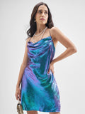 Tokyo Talkies Women Blue Solid Fit and Flare Dress - Blue - Image 1
