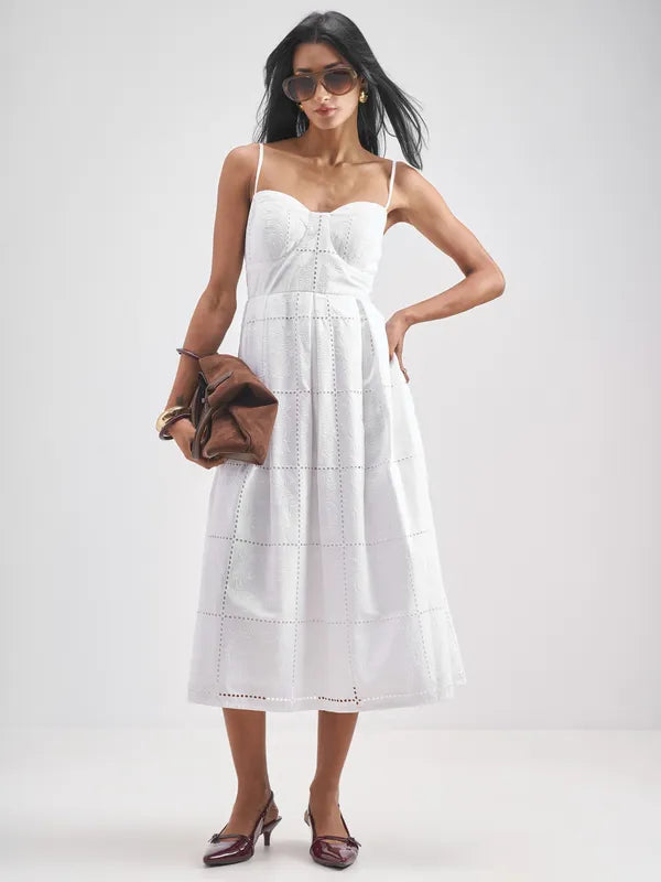 ESPYR By Tokyo Talkies Women White Embroidered Fit and Flare Dress - White - Image 1