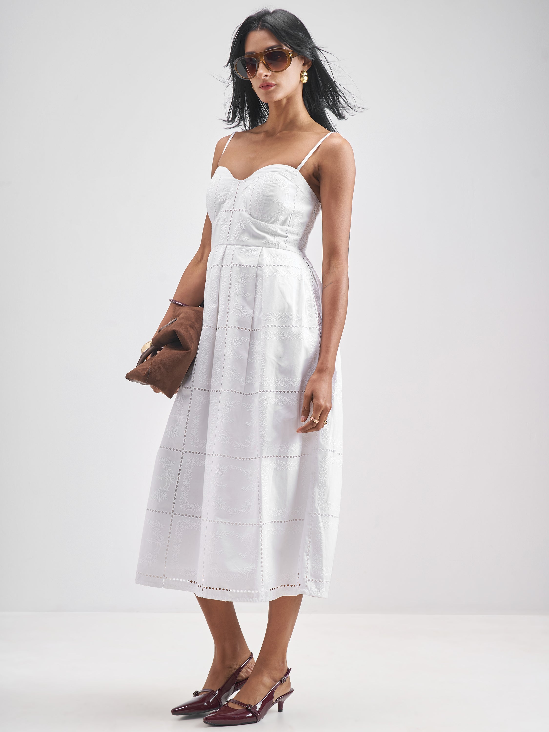 ESPYR By Tokyo Talkies Women White Embroidered Fit and Flare Dress - White - Image 2