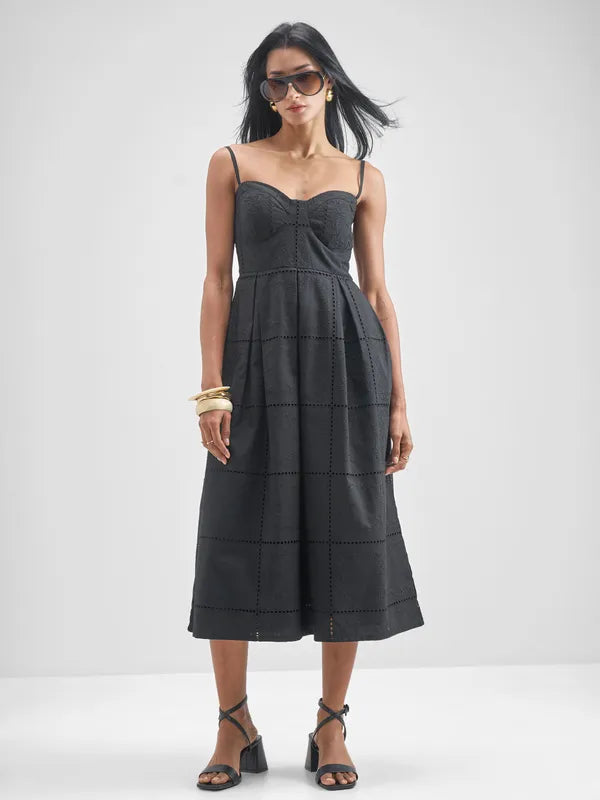 ESPYR By Tokyo Talkies Women Black Embroidered Fit and Flare Dress - Black - Image 1