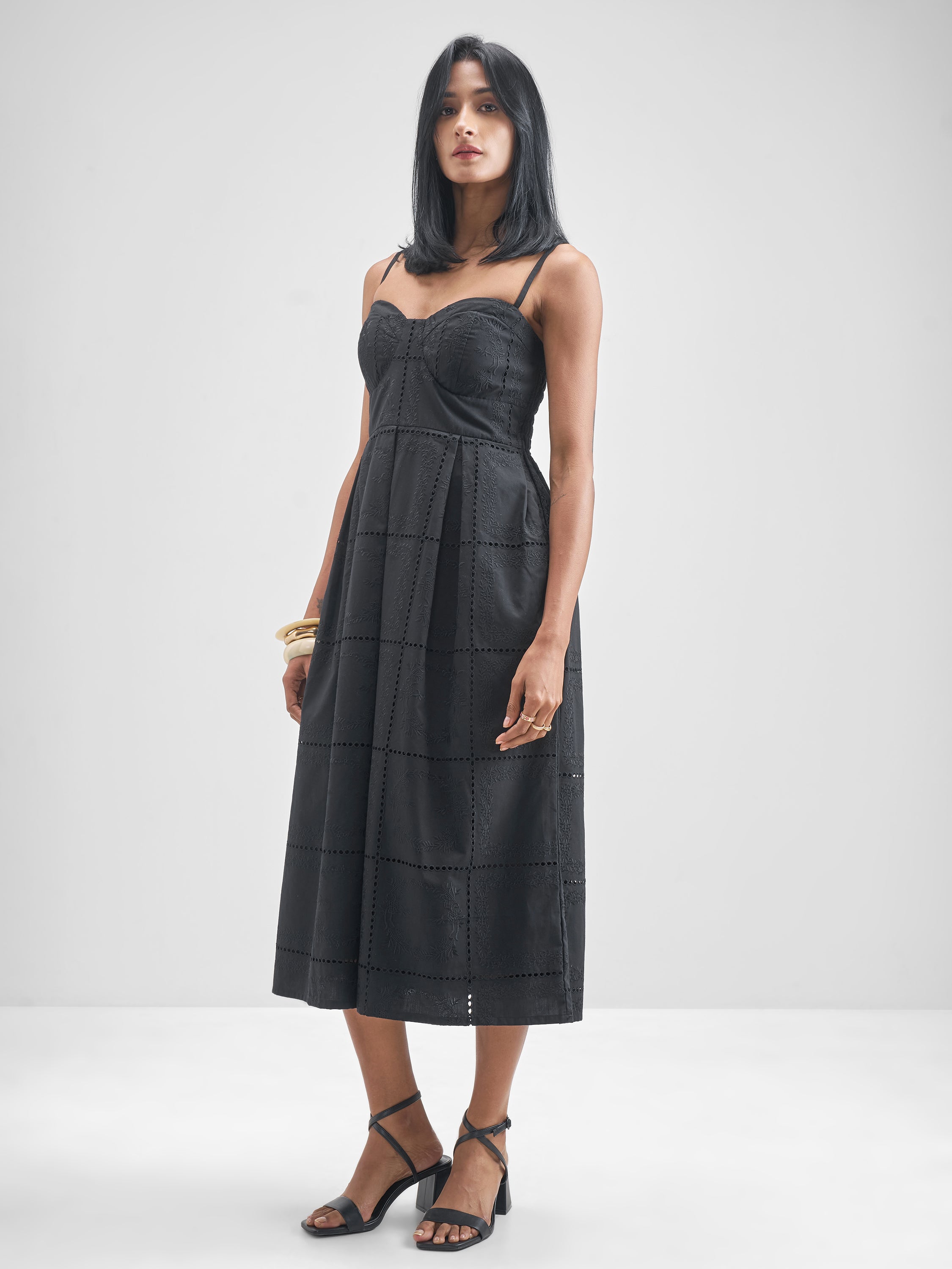 ESPYR By Tokyo Talkies Women Black Embroidered Fit and Flare Dress - Black - Image 2