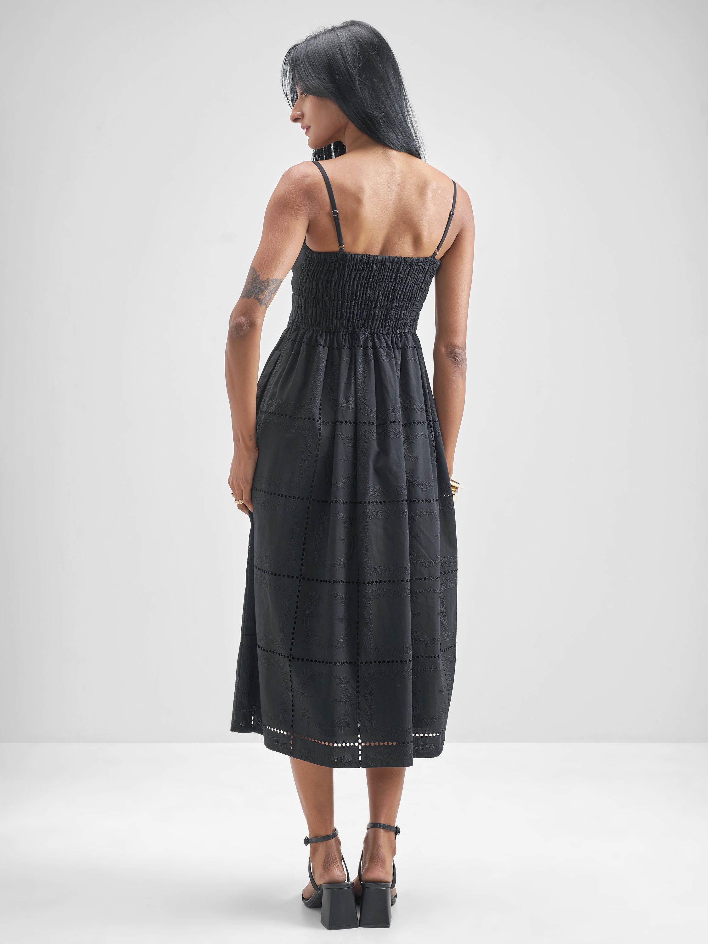 ESPYR By Tokyo Talkies Women Black Embroidered Fit and Flare Dress - Black - Image 3
