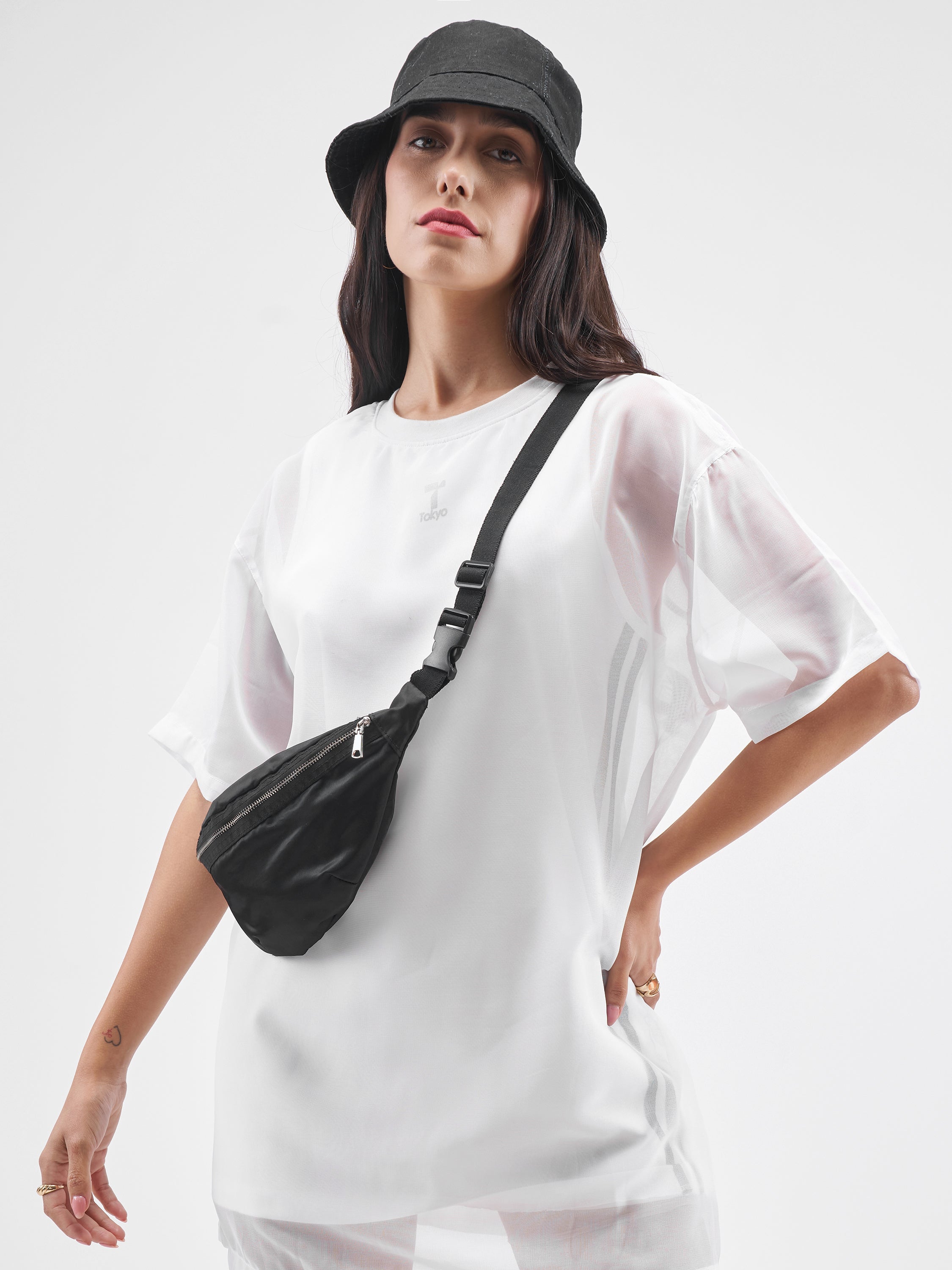 Street By Tokyo Talkies Women White Solid T-Shirt Dress - White - Image 1