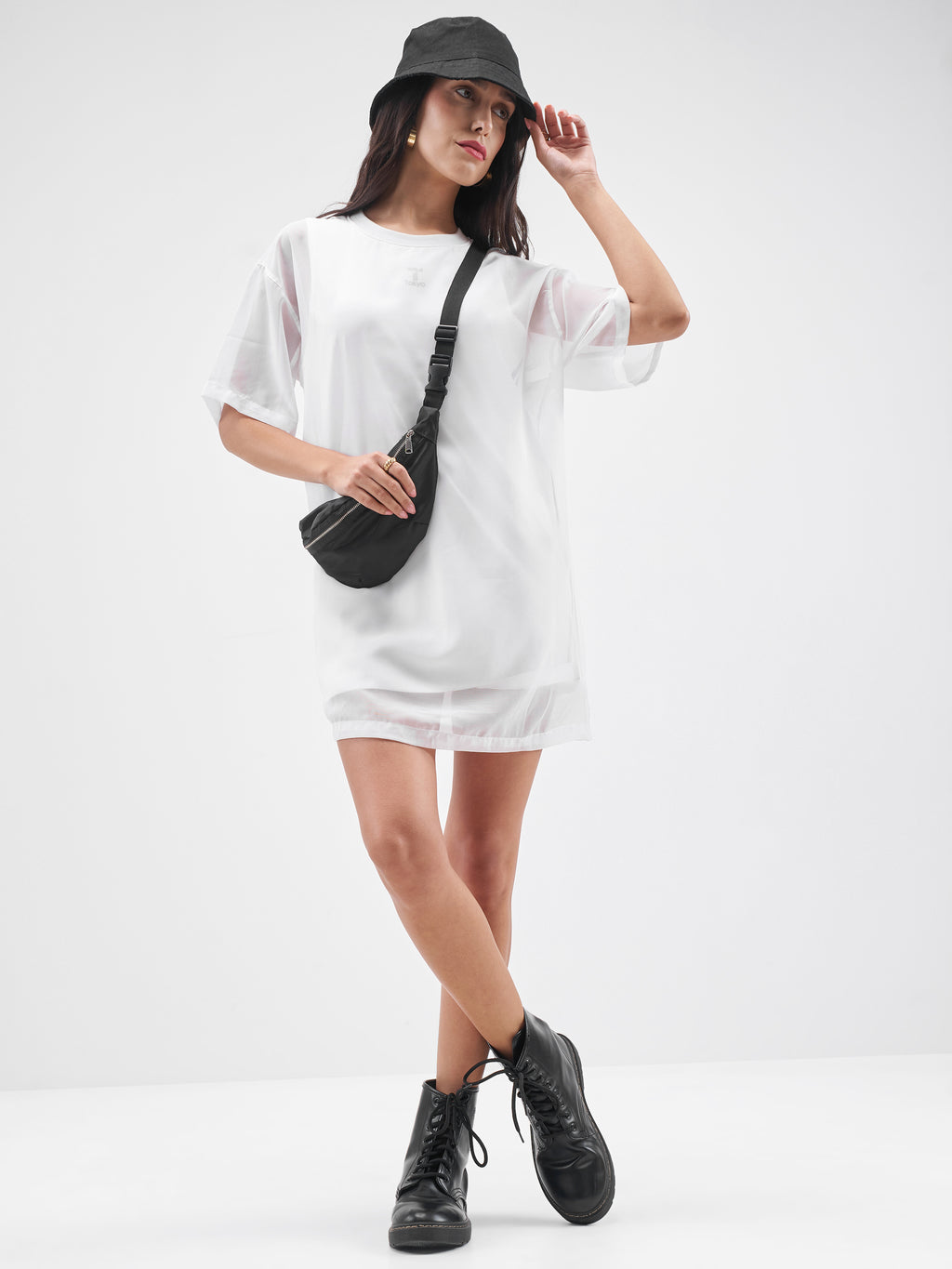 Street By Tokyo Talkies Women White Solid T-Shirt Dress - White - Image 2