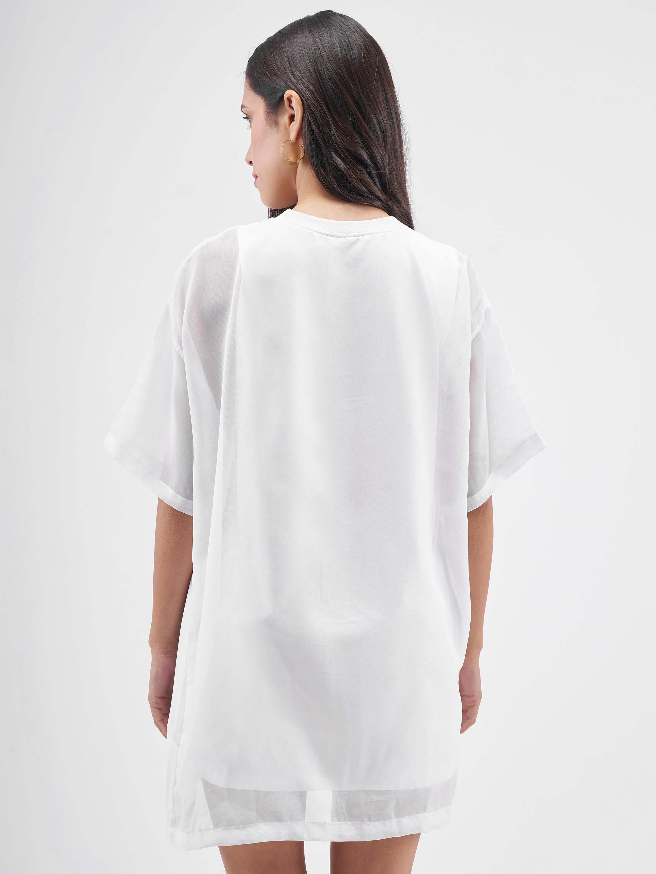 Street By Tokyo Talkies Women White Solid T-Shirt Dress - White - Image 3