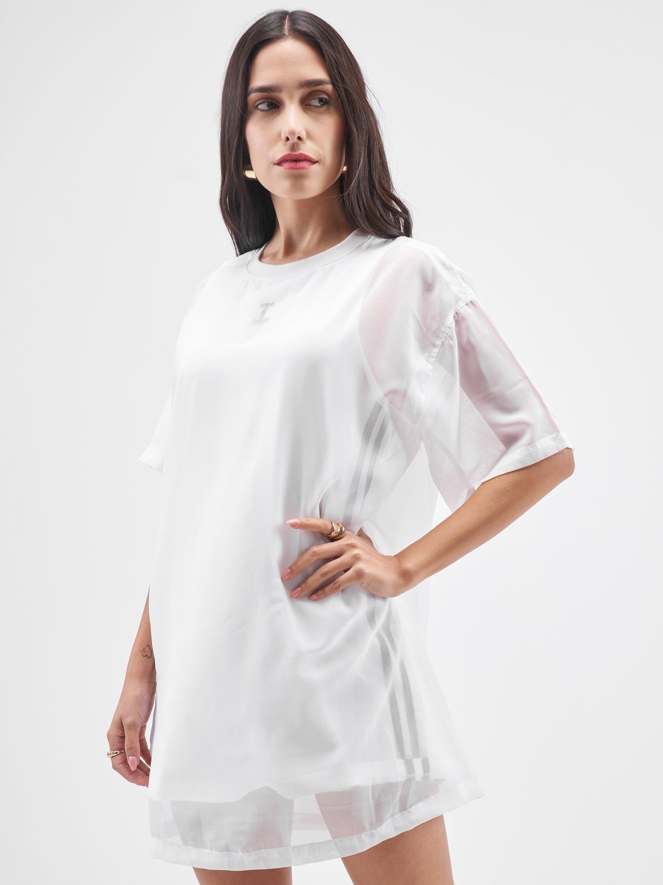 Street By Tokyo Talkies Women White Solid T-Shirt Dress - White - Image 4