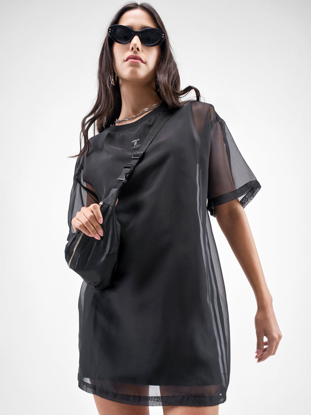 Street By Tokyo Talkies Women Black Solid T-shirt Dress - Black - Image 1