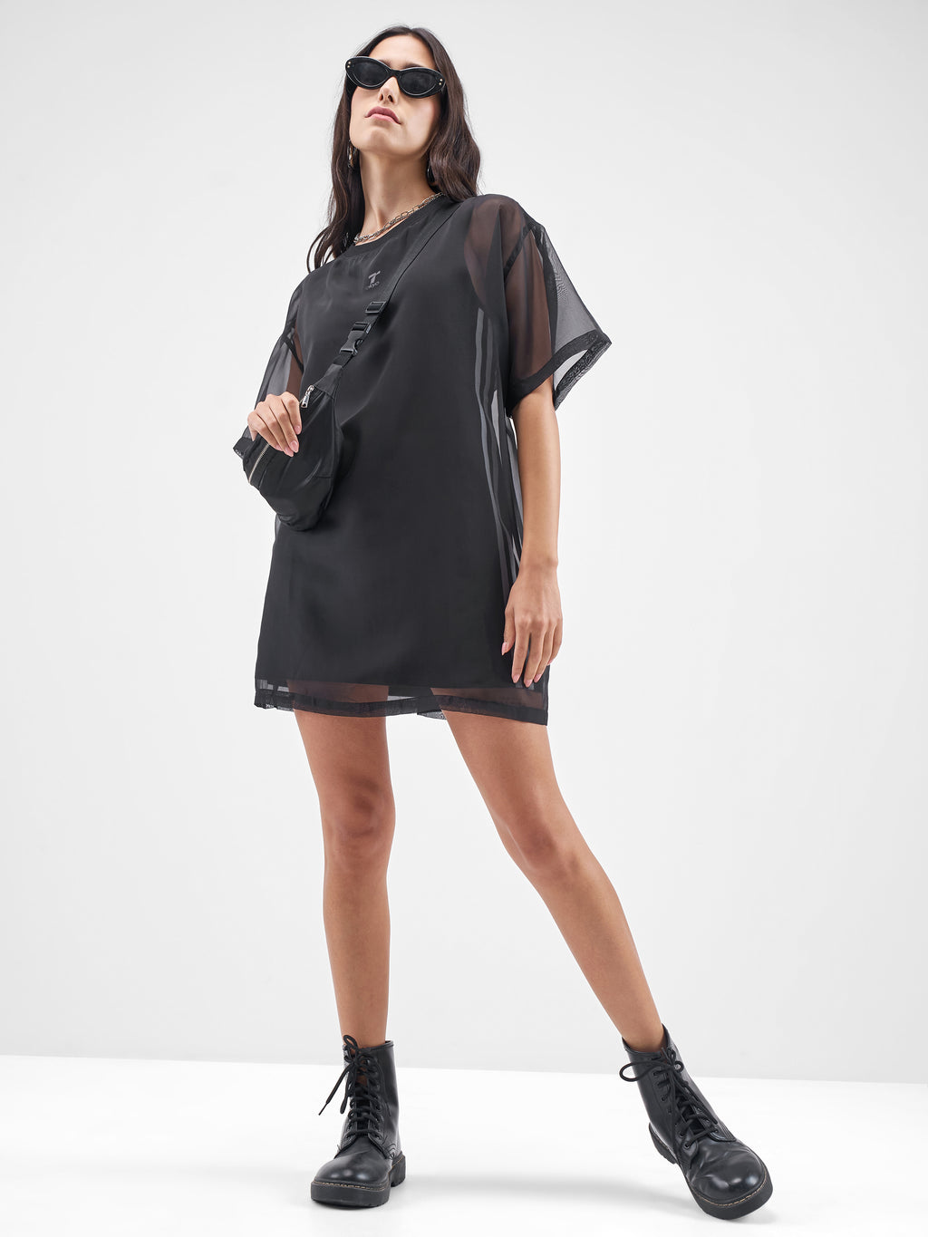 Street By Tokyo Talkies Women Black Solid T-shirt Dress - Black - Image 2