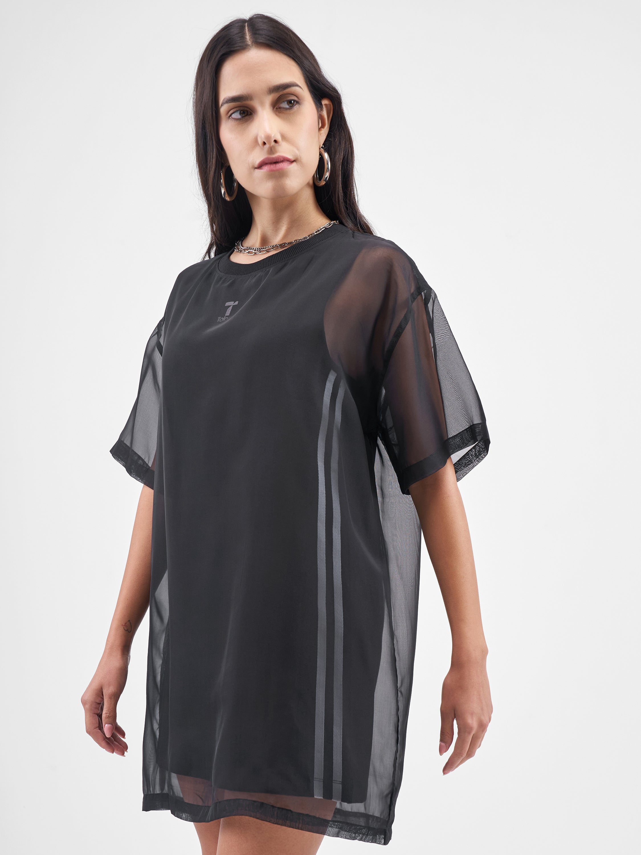 Street By Tokyo Talkies Women Black Solid T-shirt Dress - Black - Image 4