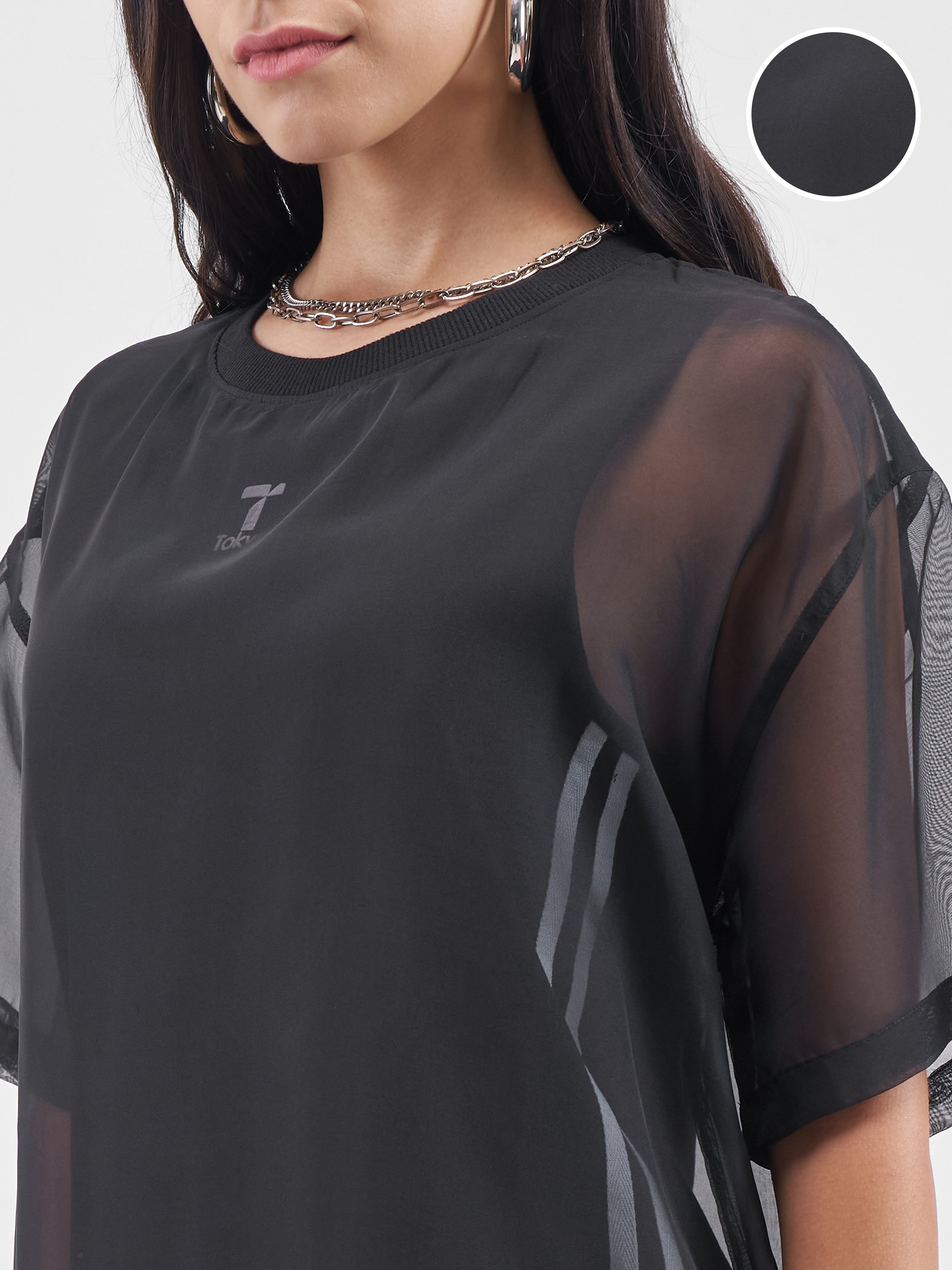 Street By Tokyo Talkies Women Black Solid T-shirt Dress - Black - Image 5