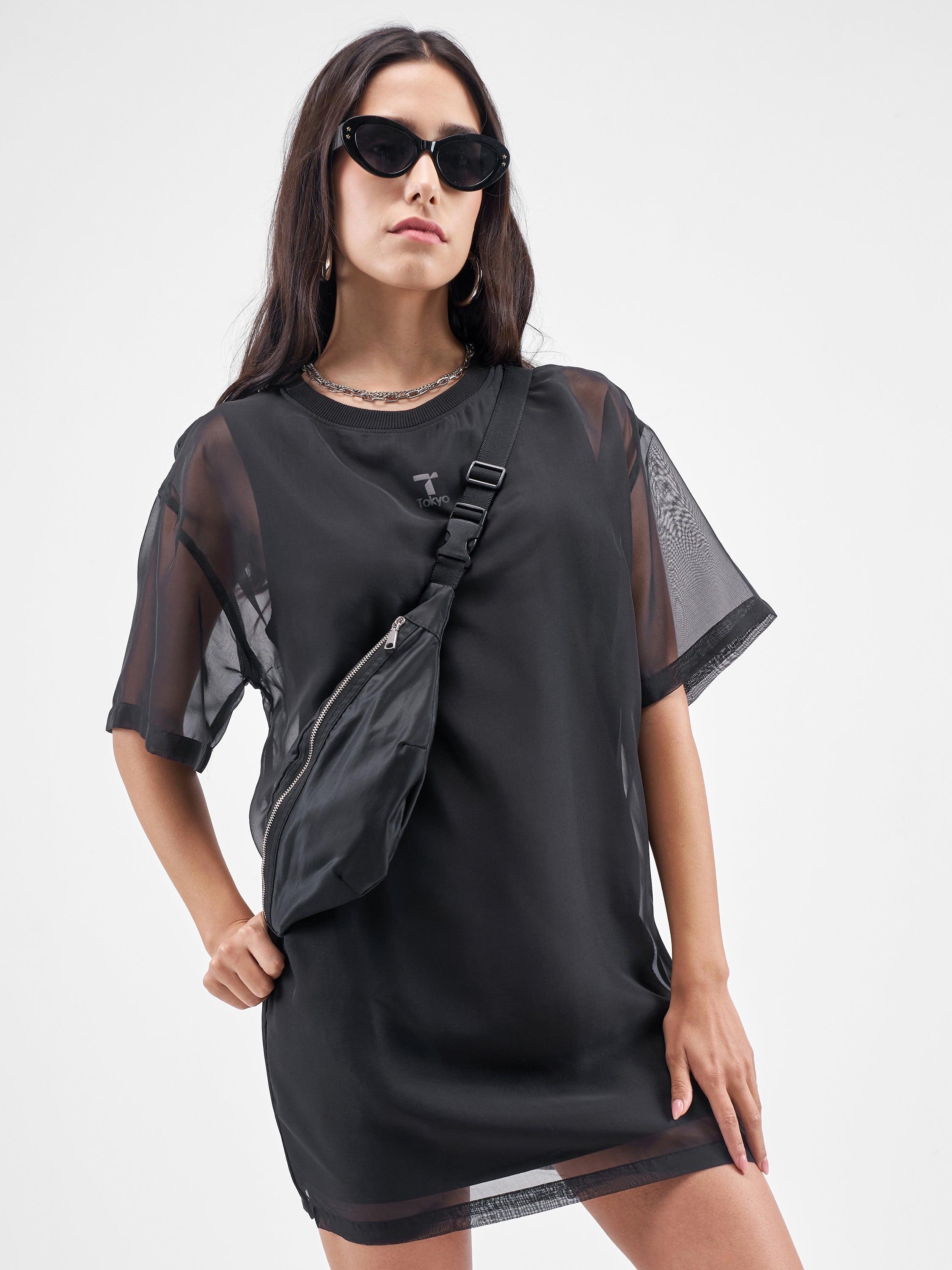Street By Tokyo Talkies Women Black Solid T-shirt Dress - Black - Image 6
