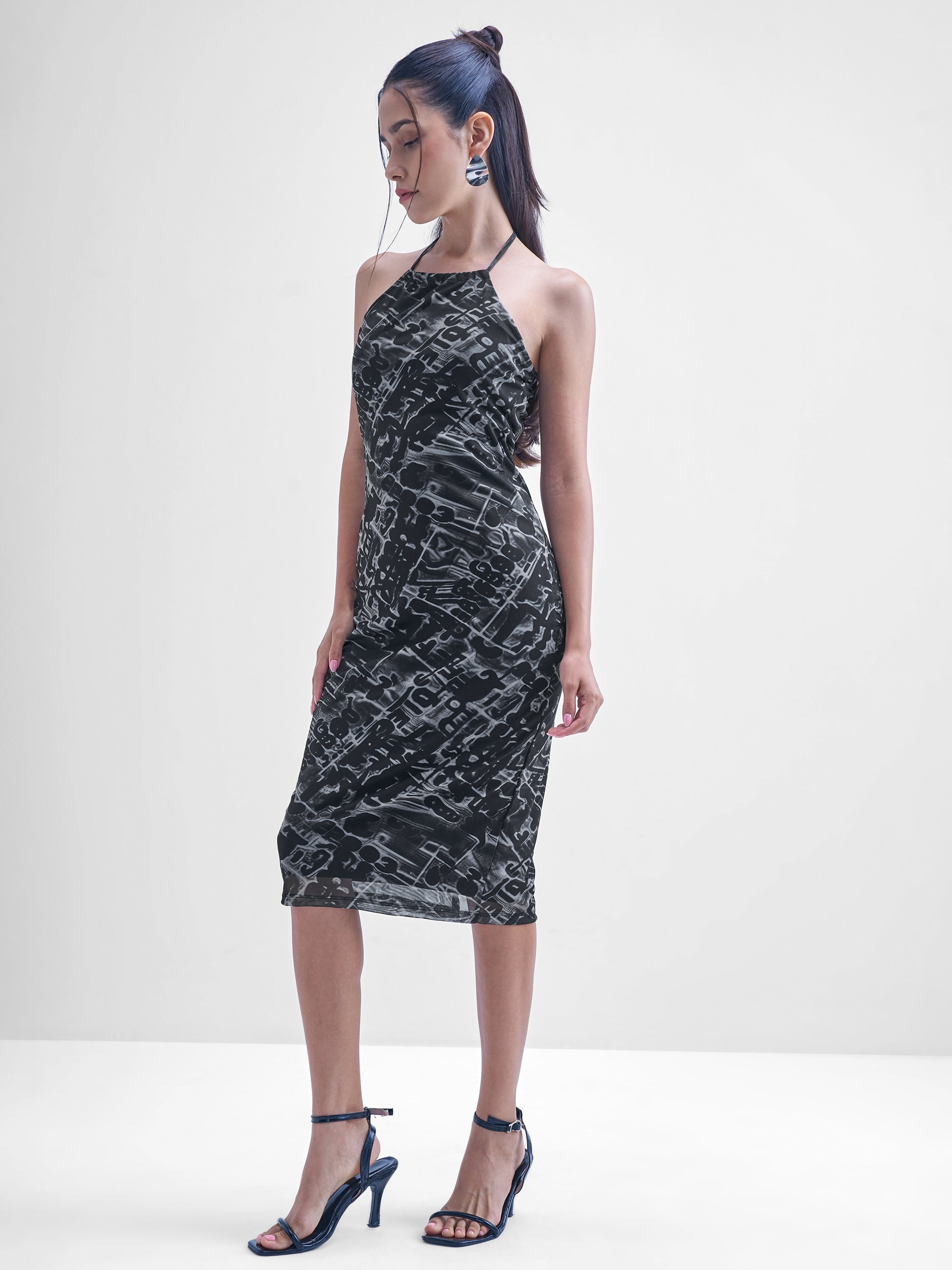 ESPYR By Tokyo Talkies Women Black Printed Bodycon Dress - Black - Image 4