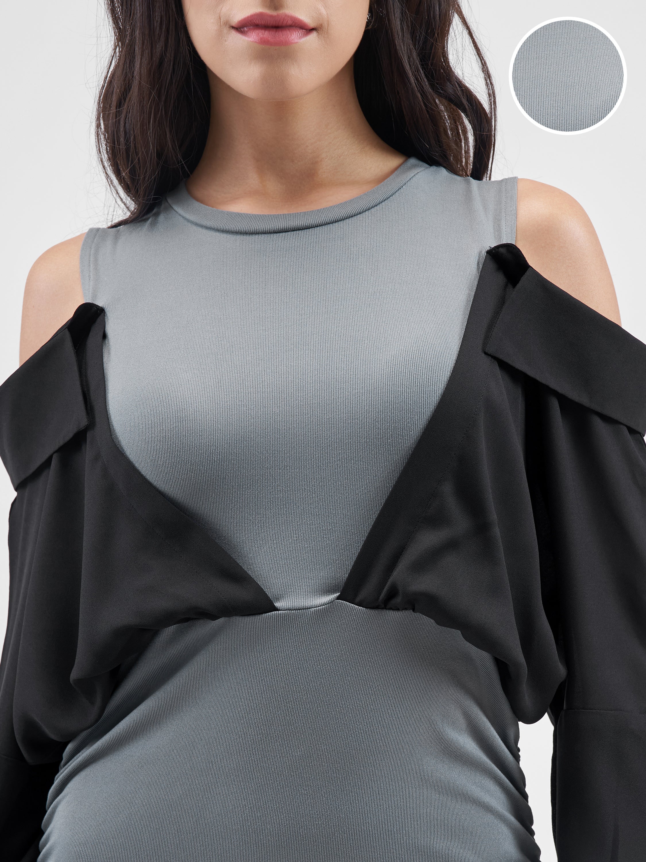 Tokyo Talkies Women Grey Solid Sheath Dress - Grey - Image 5