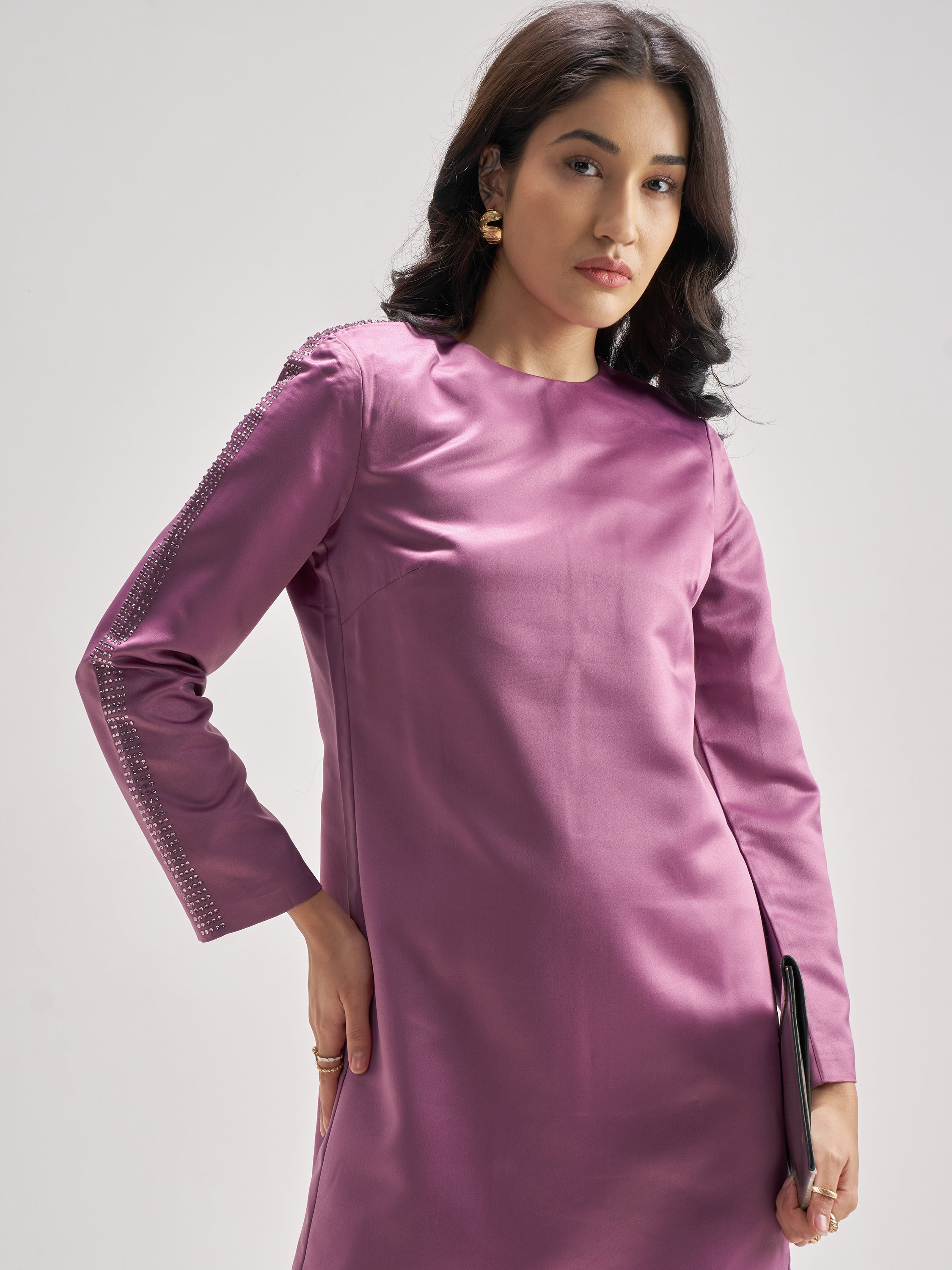 Tokyo Talkies Women Purple Solid Sheath Dress - Purple - Image 1