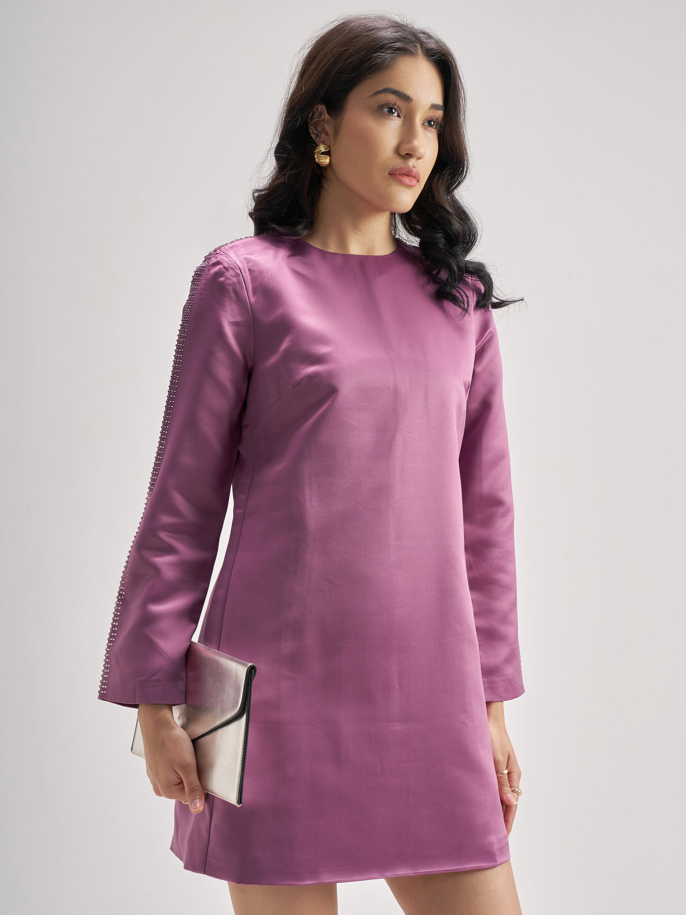 Tokyo Talkies Women Purple Solid Sheath Dress - Purple - Image 6