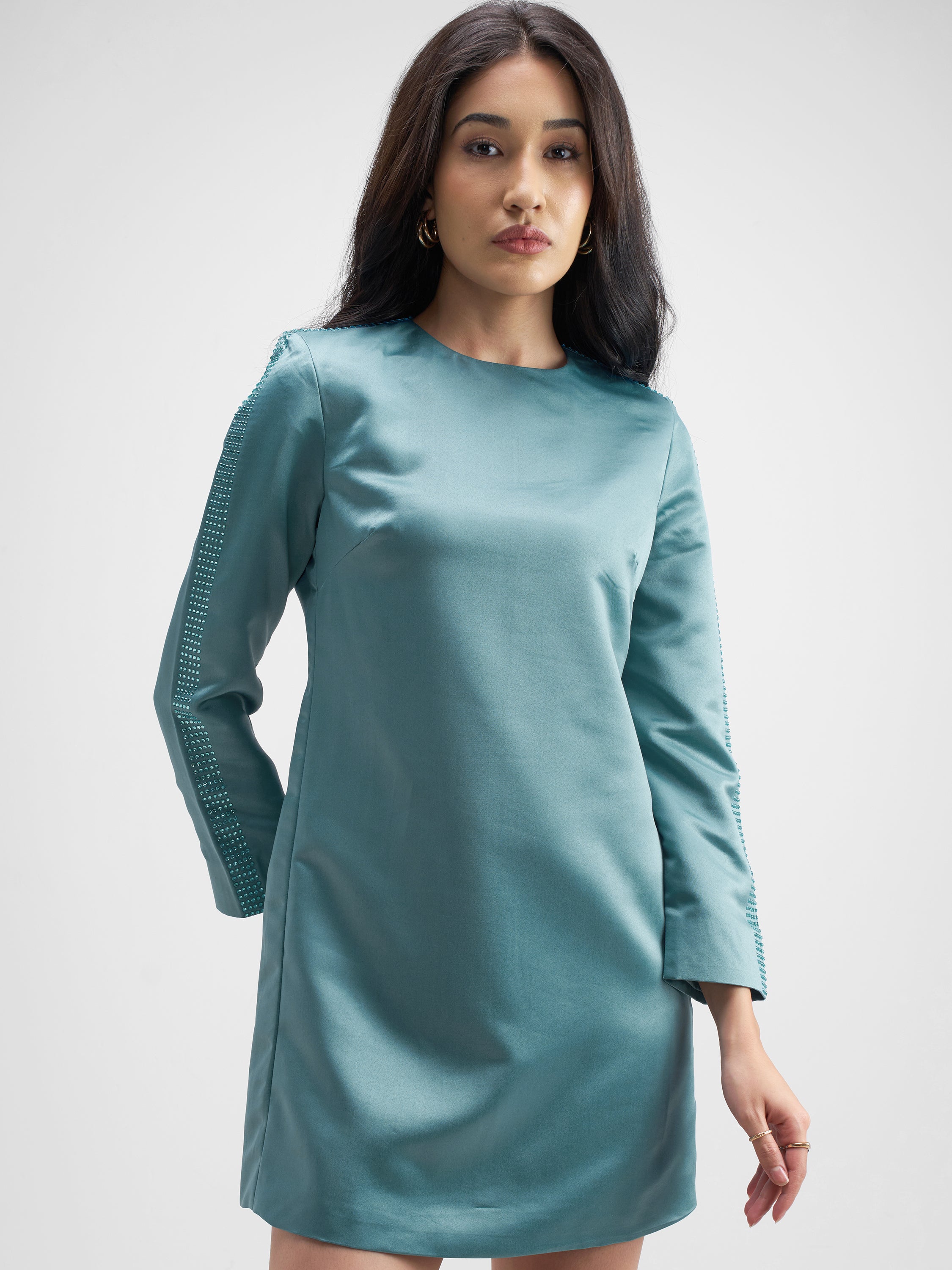 Tokyo Talkies Women Blue Solid Sheath Dress - Blue - Image 1