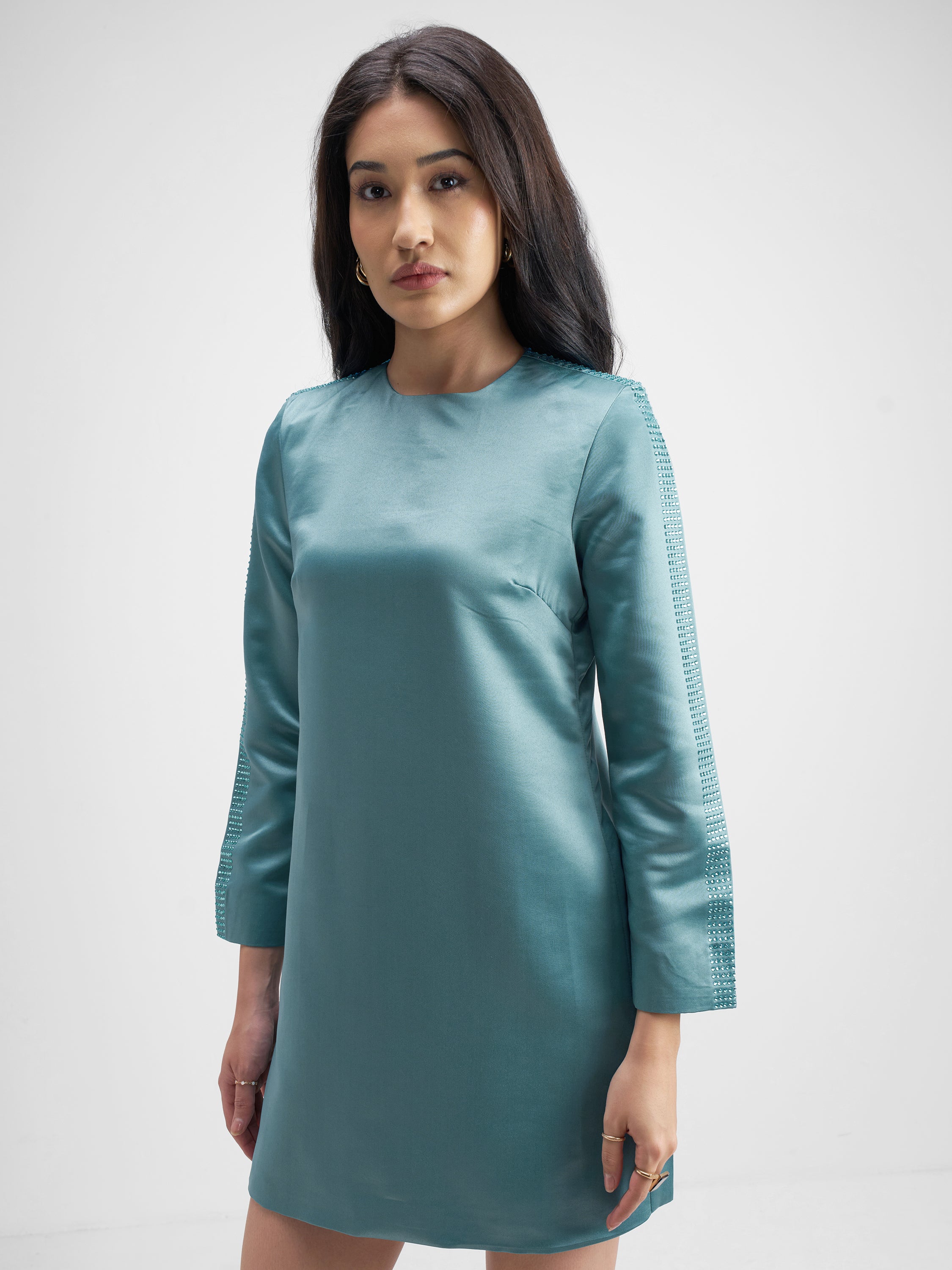 Tokyo Talkies Women Blue Solid Sheath Dress - Blue - Image 4