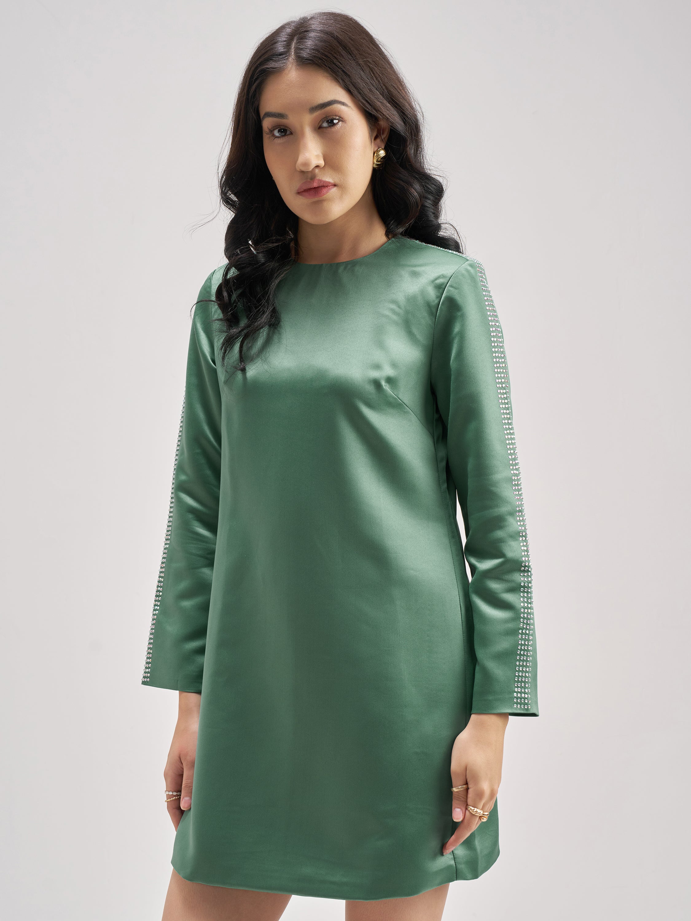 Tokyo Talkies Women Green Solid Sheath Dress - Green - Image 4