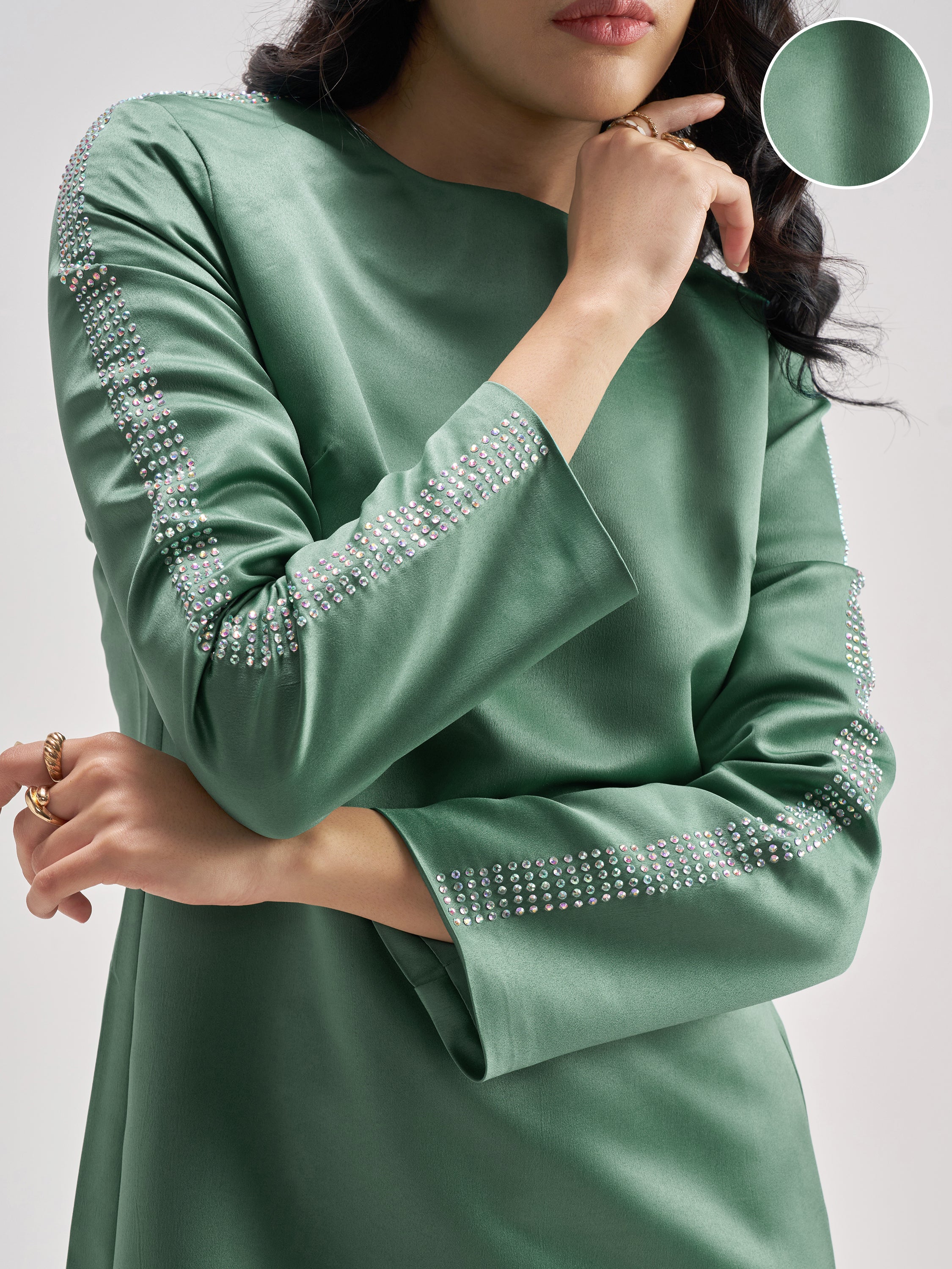 Tokyo Talkies Women Green Solid Sheath Dress - Green - Image 5