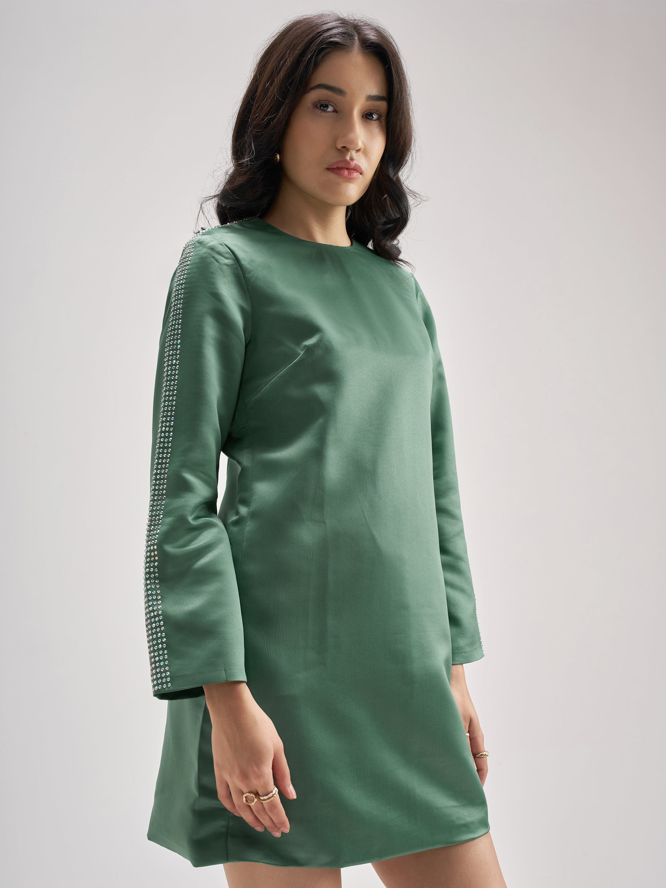 Tokyo Talkies Women Green Solid Sheath Dress - Green - Image 6