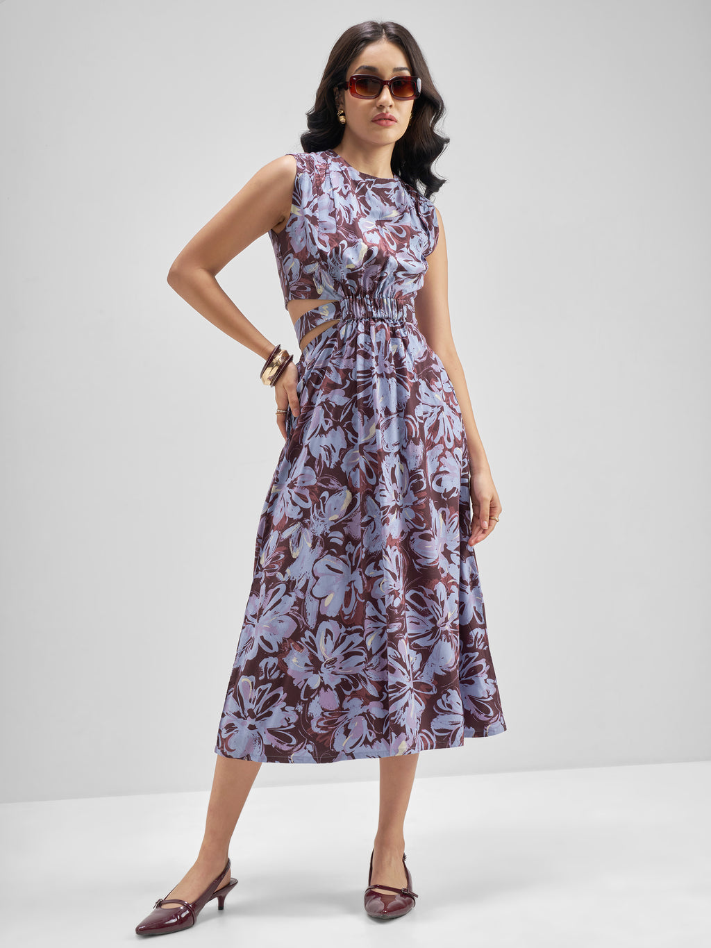 Tokyo Talkies Women Brown Printed Fit and Flare Dress - Brown - Image 1