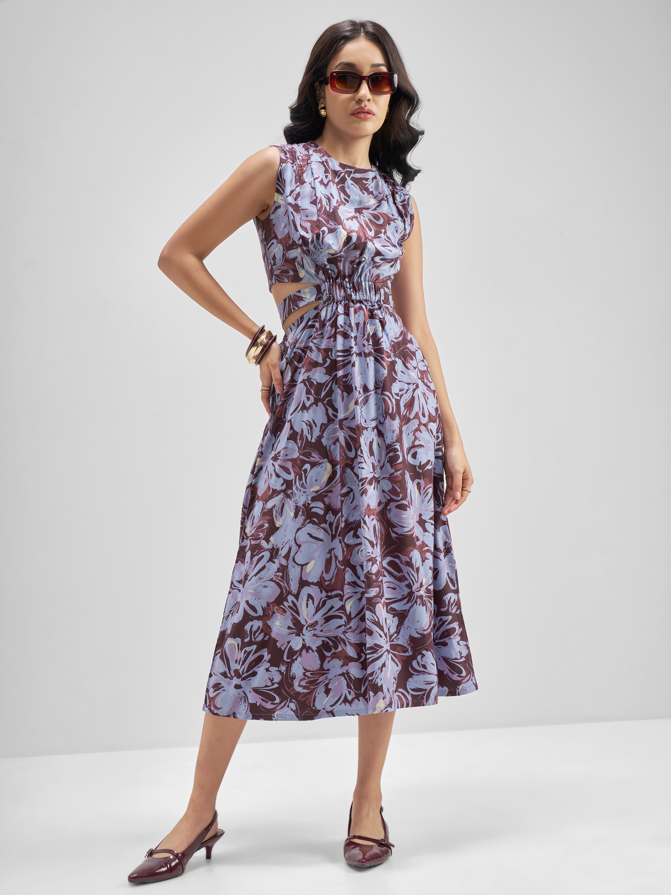 Tokyo Talkies Women Brown Printed Fit and Flare Dress - Brown - Image 1
