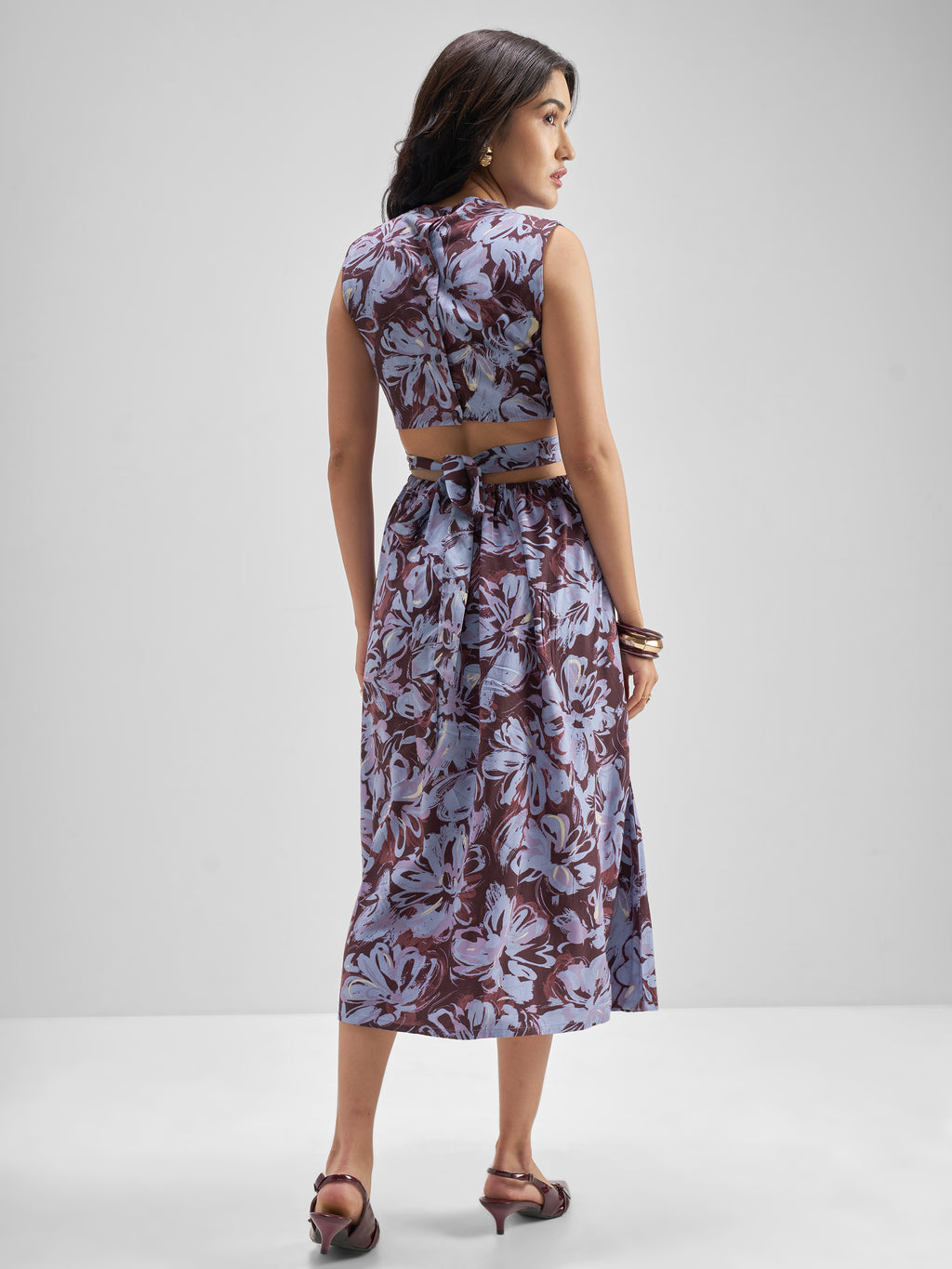 Tokyo Talkies Women Brown Printed Fit and Flare Dress - Brown - Image 3