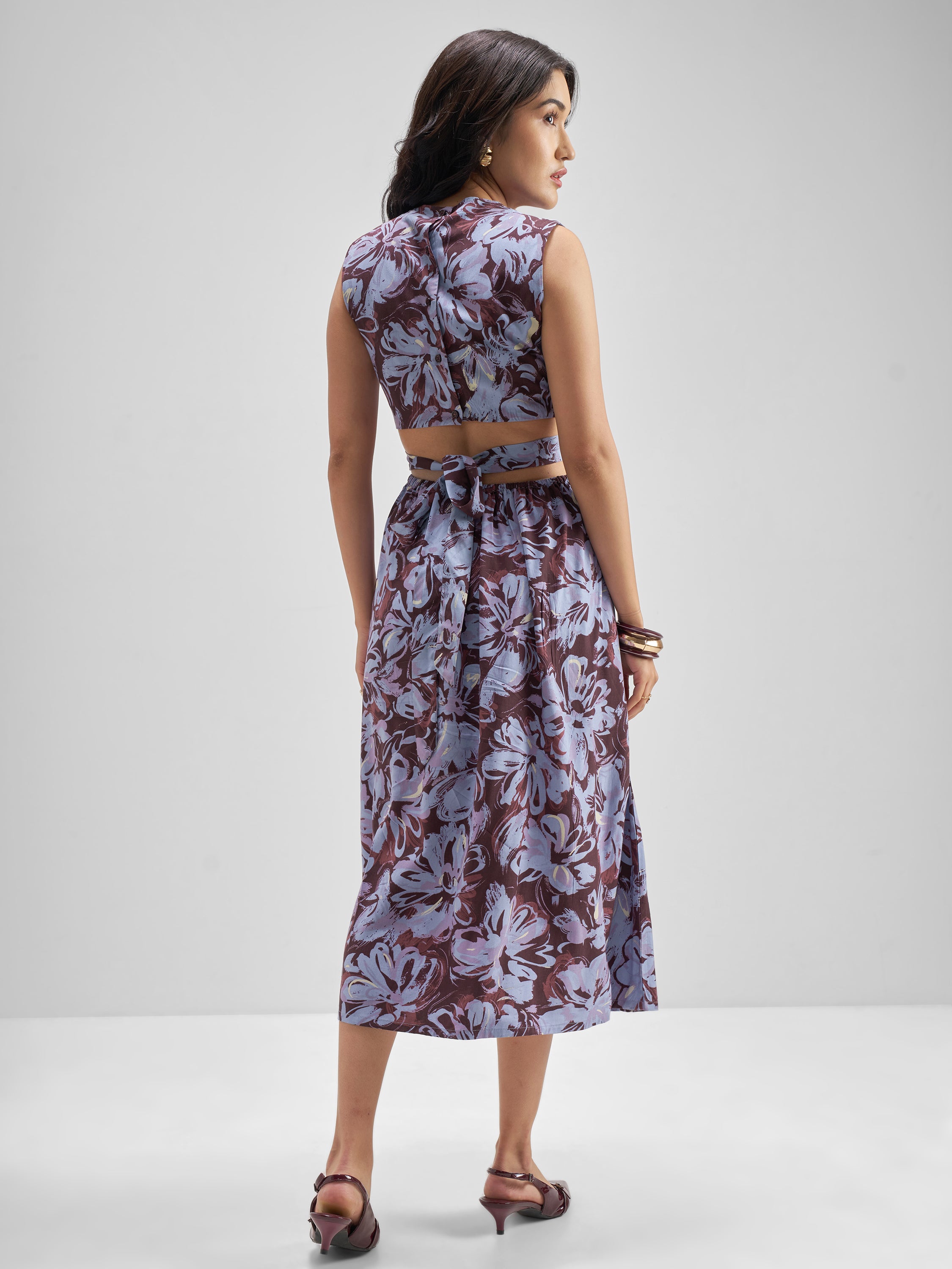 Tokyo Talkies Women Brown Printed Fit and Flare Dress - Brown - Image 3