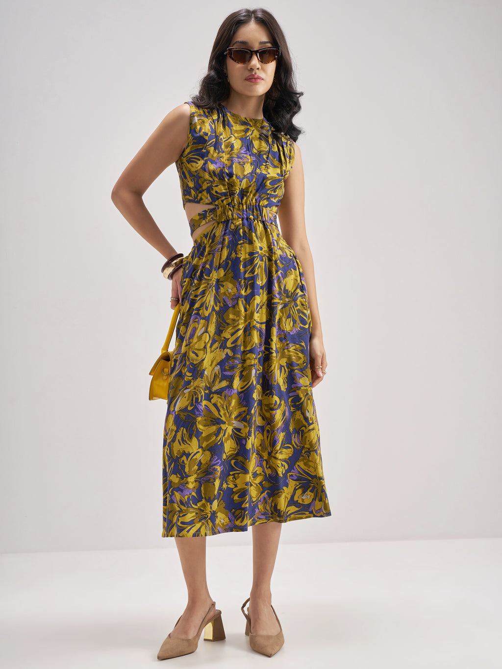 Tokyo Talkies Women Navy Blue Printed Fit and Flare Dress - Navy Blue - Image 1