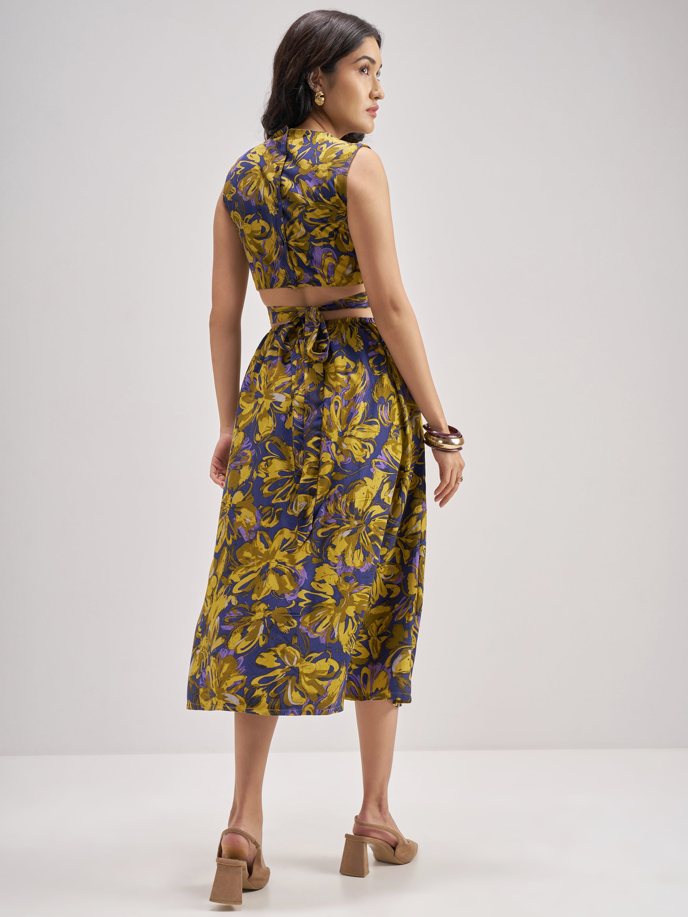 Tokyo Talkies Women Navy Blue Printed Fit and Flare Dress - Navy Blue - Image 3