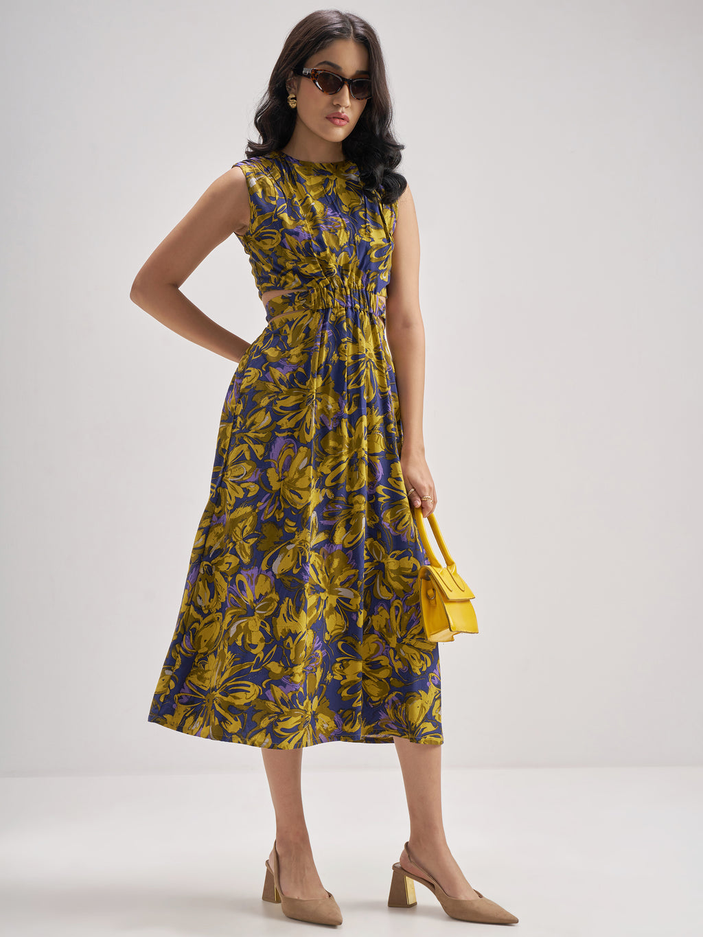 Tokyo Talkies Women Navy Blue Printed Fit and Flare Dress - Navy Blue - Image 4