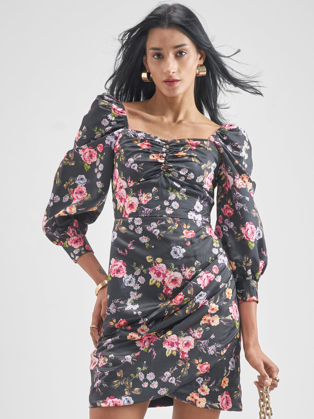 Tokyo Talkies Women Black Printed Bodycon Dress - Black - Image 1