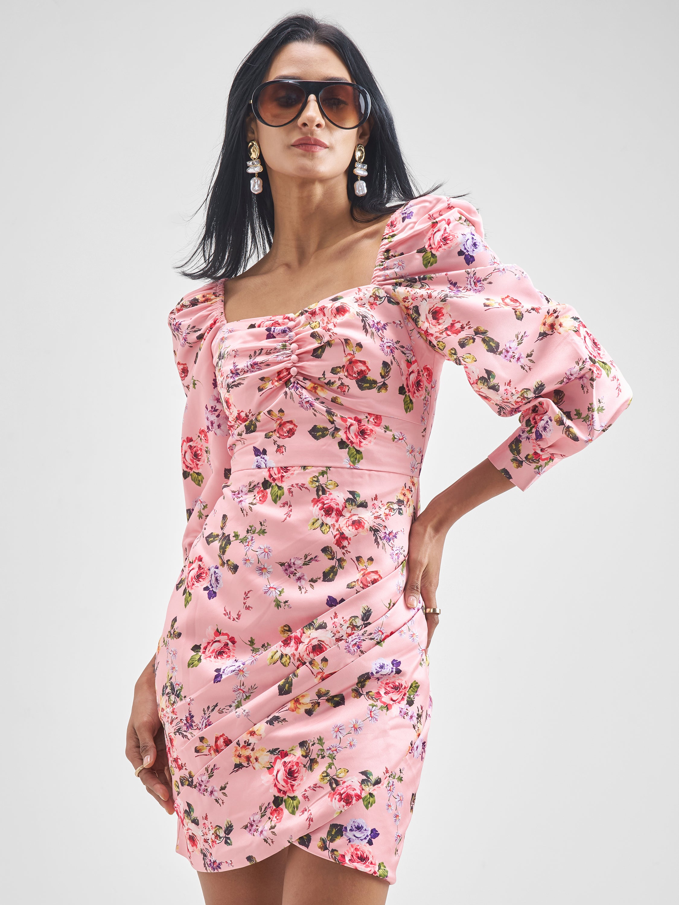 Tokyo Talkies Women Pink Printed Bodycon Dress - Pink - Image 1