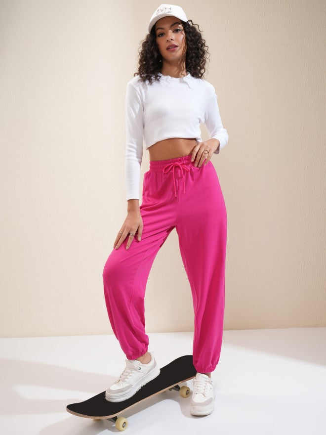 Tokyo Talkies Women Pink Solid Regular Fit Joggers - Pink - Image 2