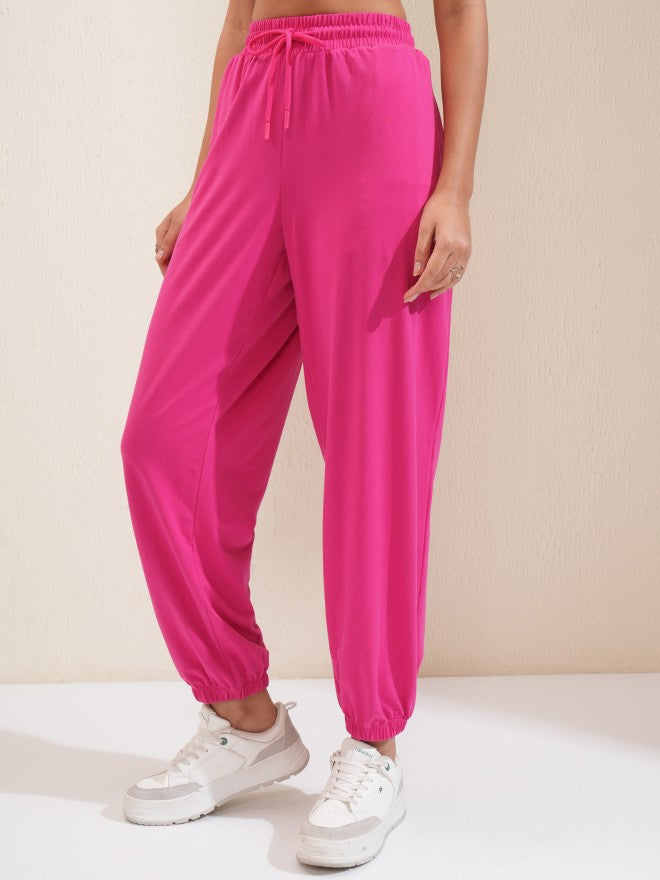 Tokyo Talkies Women Pink Solid Regular Fit Joggers - Pink - Image 4