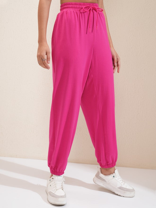 Tokyo Talkies Women Pink Solid Regular Fit Joggers - Pink - Image 6