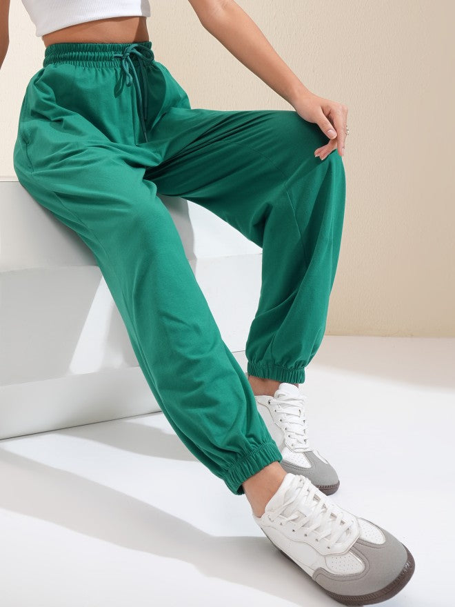 Tokyo Talkies Women Green Solid Regular Fit Joggers - Green - Image 1